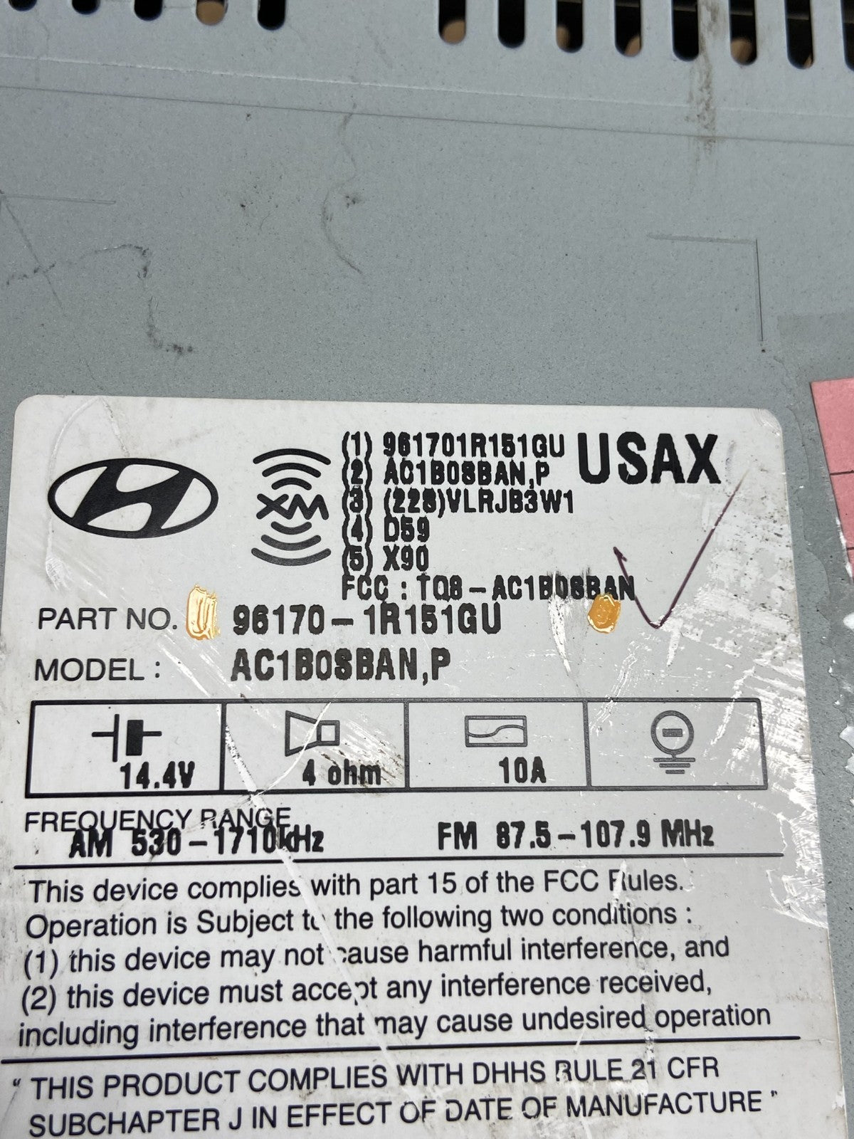 2012 2013 2014 Hyundai Accent Radio Cd Mp3 Player AE4473 DW5