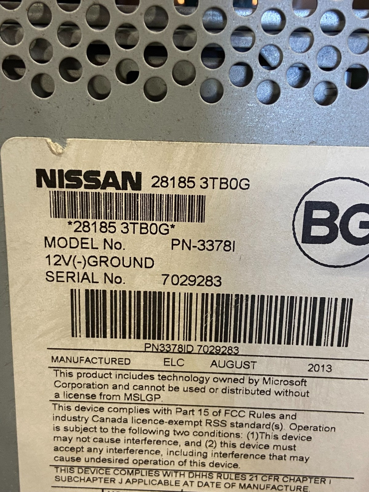 2013 to 2015 Nissan Altima Radio Cd Mp3 Player AUX Port AF9402 DG6