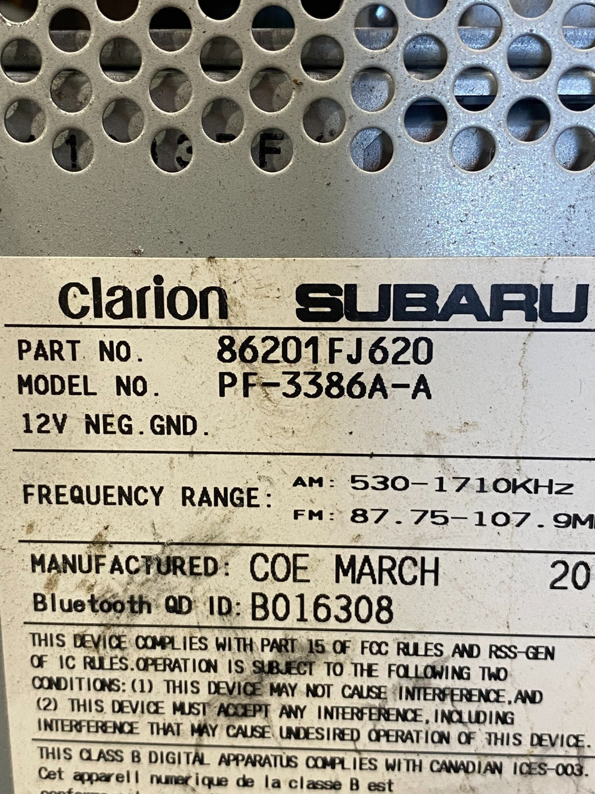 2012 - 2013 Subaru Impreza Radio AM/FM CD Player ad9623 DG6