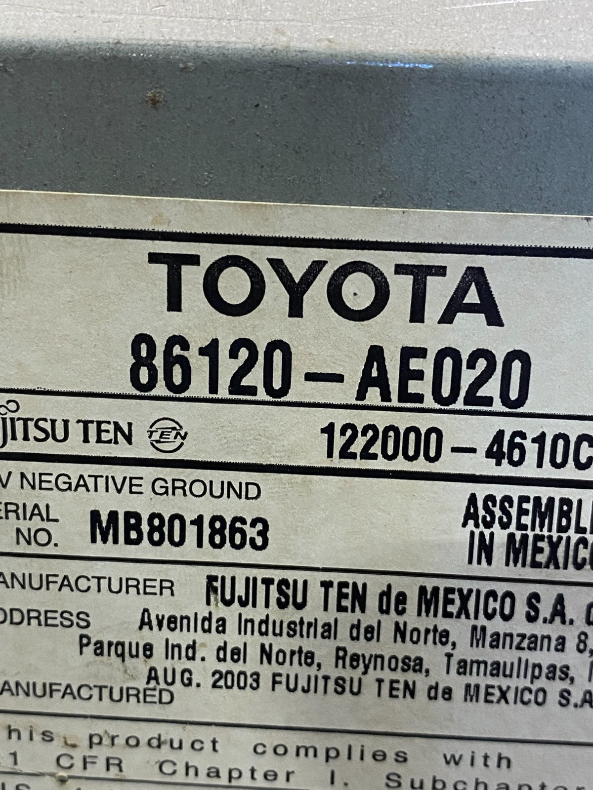 2004 to 2010 Toyota Sienna AM FM CD WMA Mp3 Radio Receiver ad1535 DG6