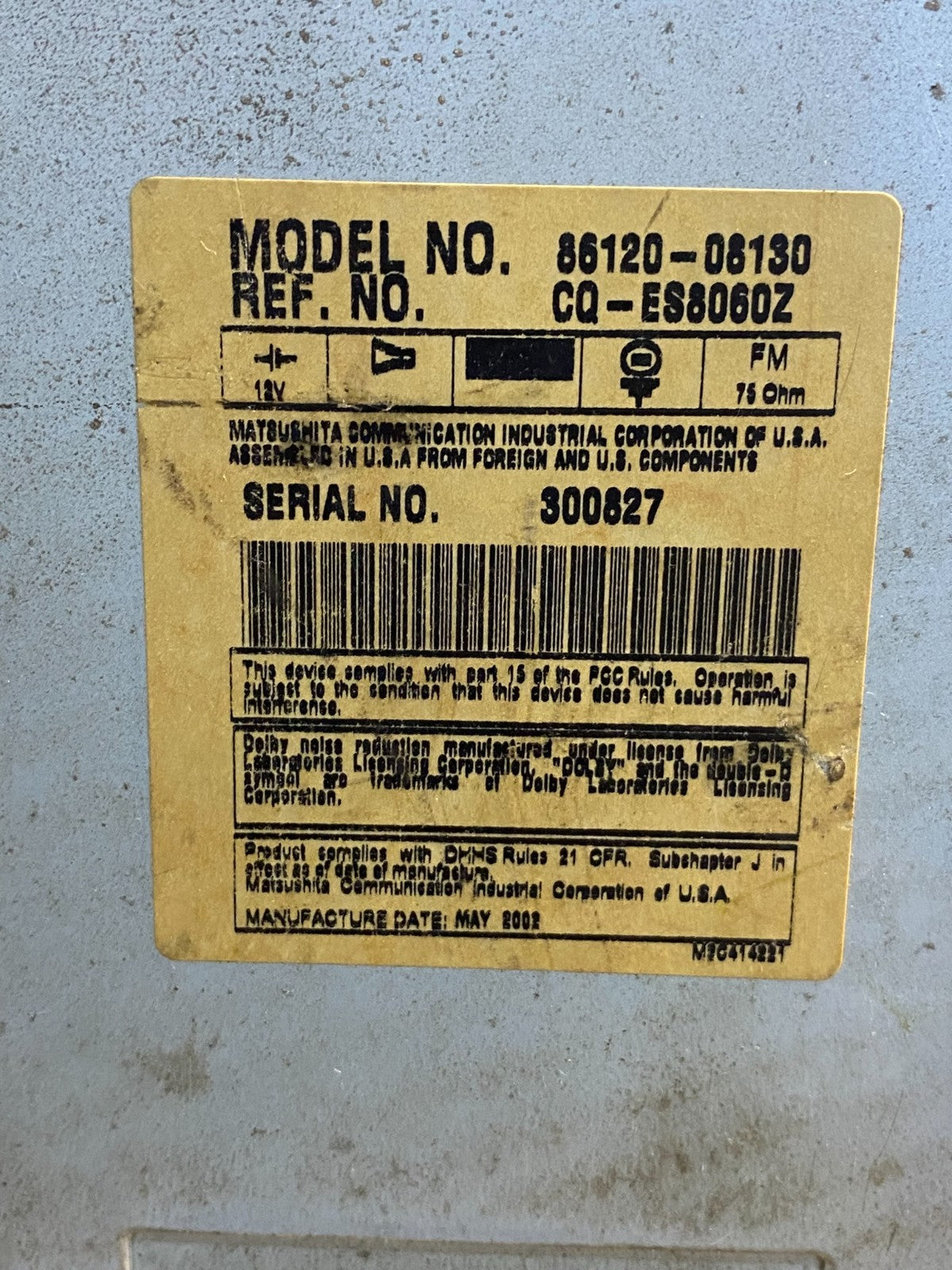 1999 to 2003 Toyota Tundra Sequoia AM/FM Radio Cassete Player AI7235 DG6