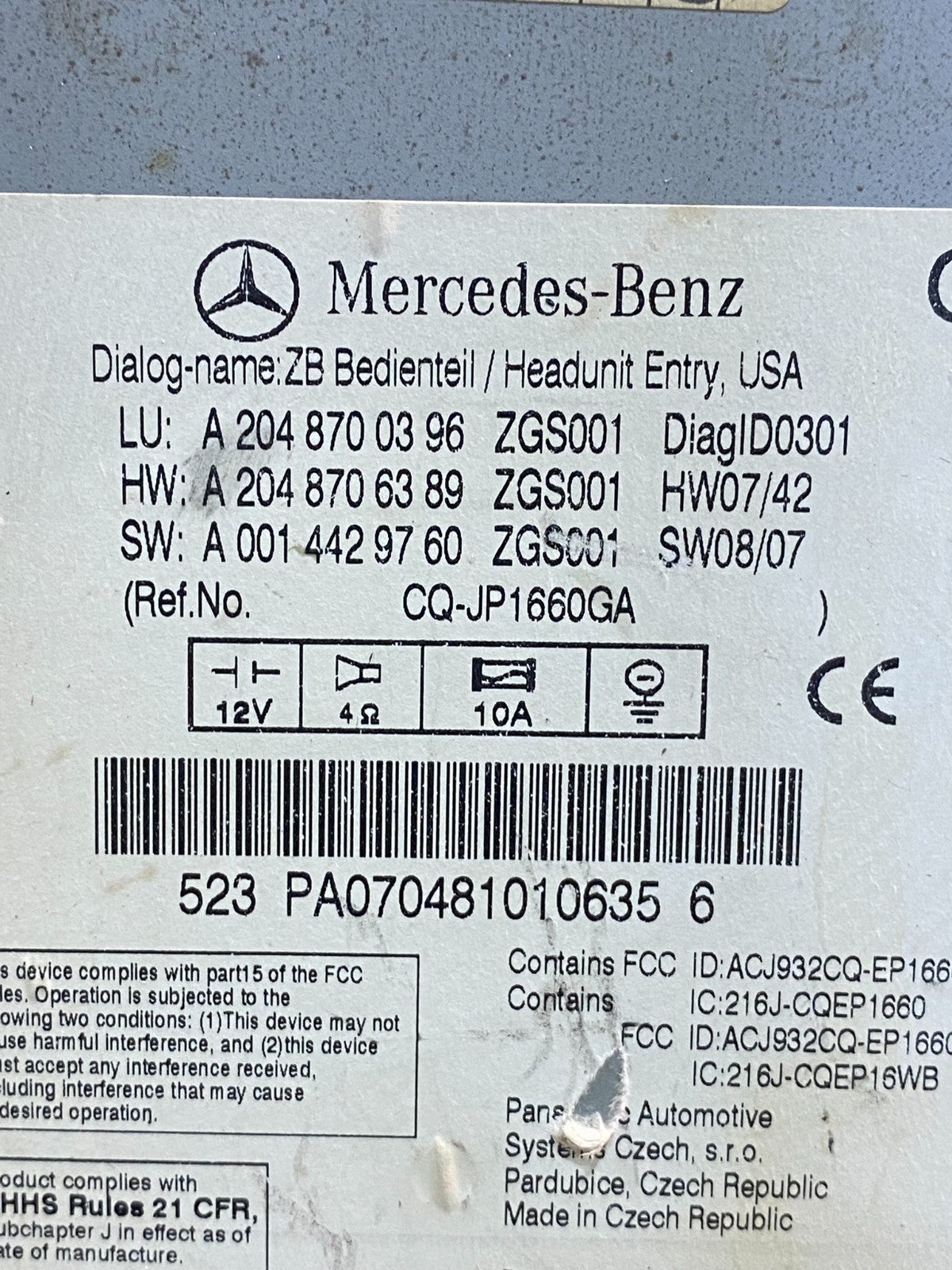 2008-2011 Mercedes W204 C300 C350 Navi Command Radio DVD CD Audio AG9521 DG6