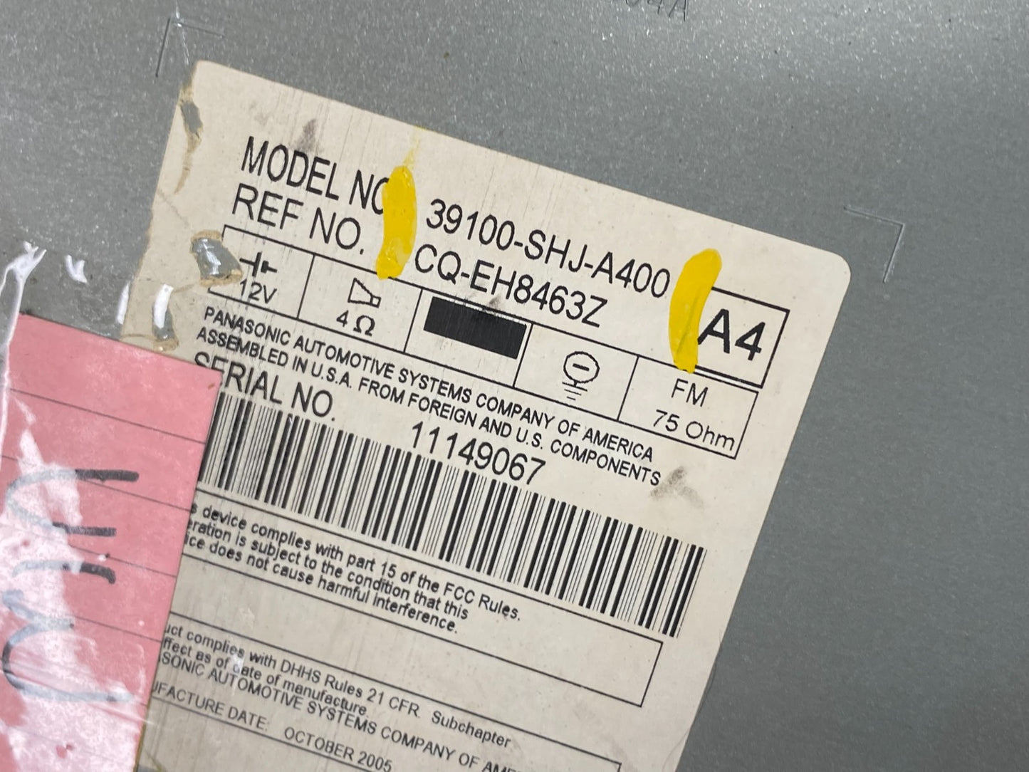 2005 to 2010 Honda Odyssey Am Fm Cd Player Radio Receiver V7252 DG7