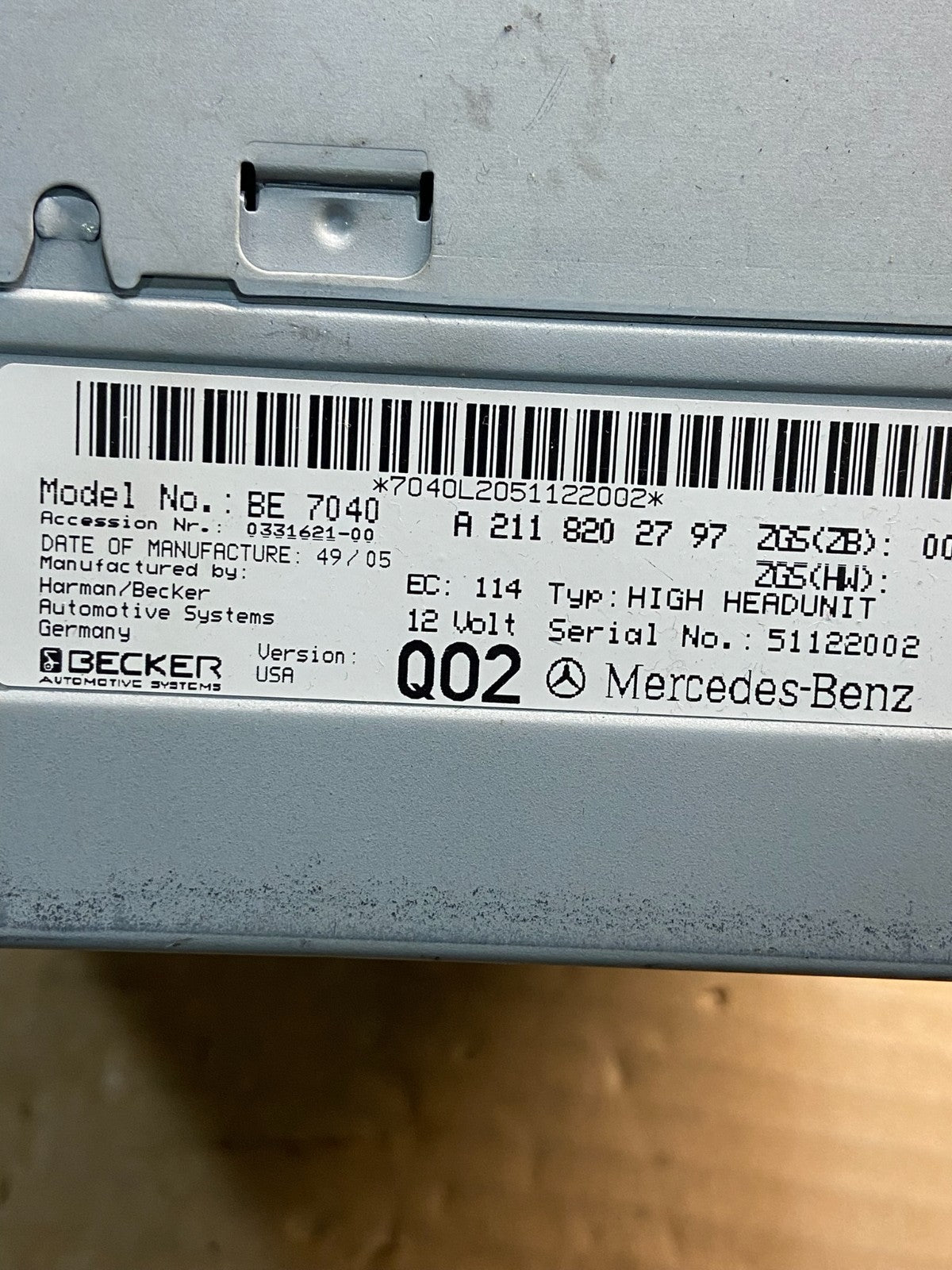 2005-2007 Mercedes-Benz S550 CLS550 Command Head Navigation Radio CD AE2583 DG6