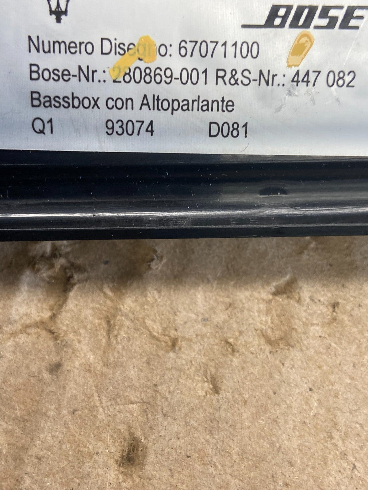 2004-2008 Maserati Quattroporte Subwoofer Speaker 67071100 AB96675