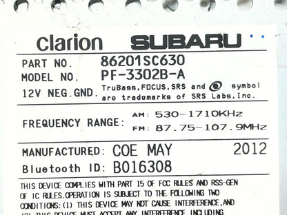 2011 to 2013 Subaru Forester AM/FM CD Plater Radio AI0544 DG8