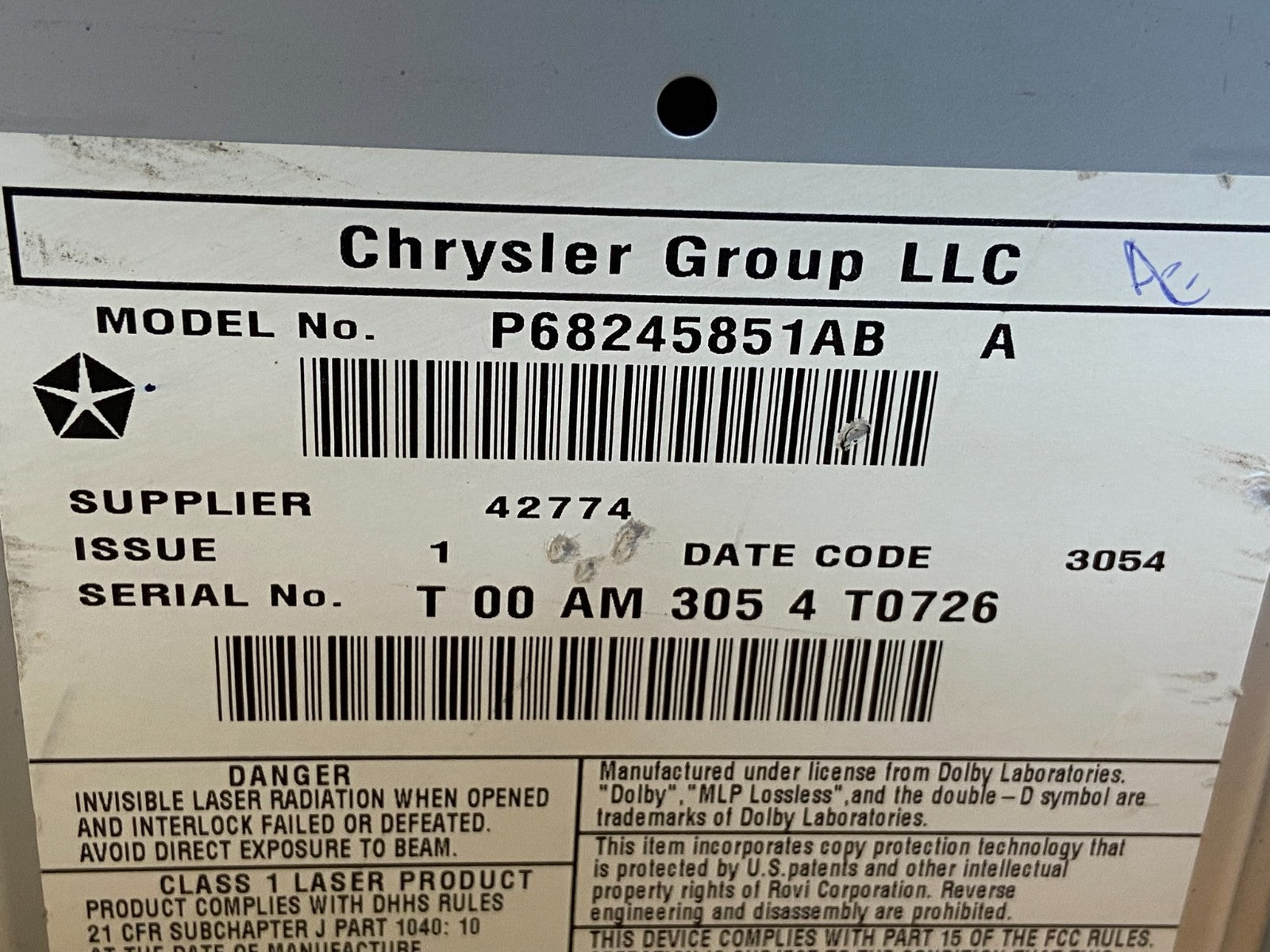 2012 to 2020 Dodge Chrysler Caravan AM FM Radio Screen Display AG1531 DW6