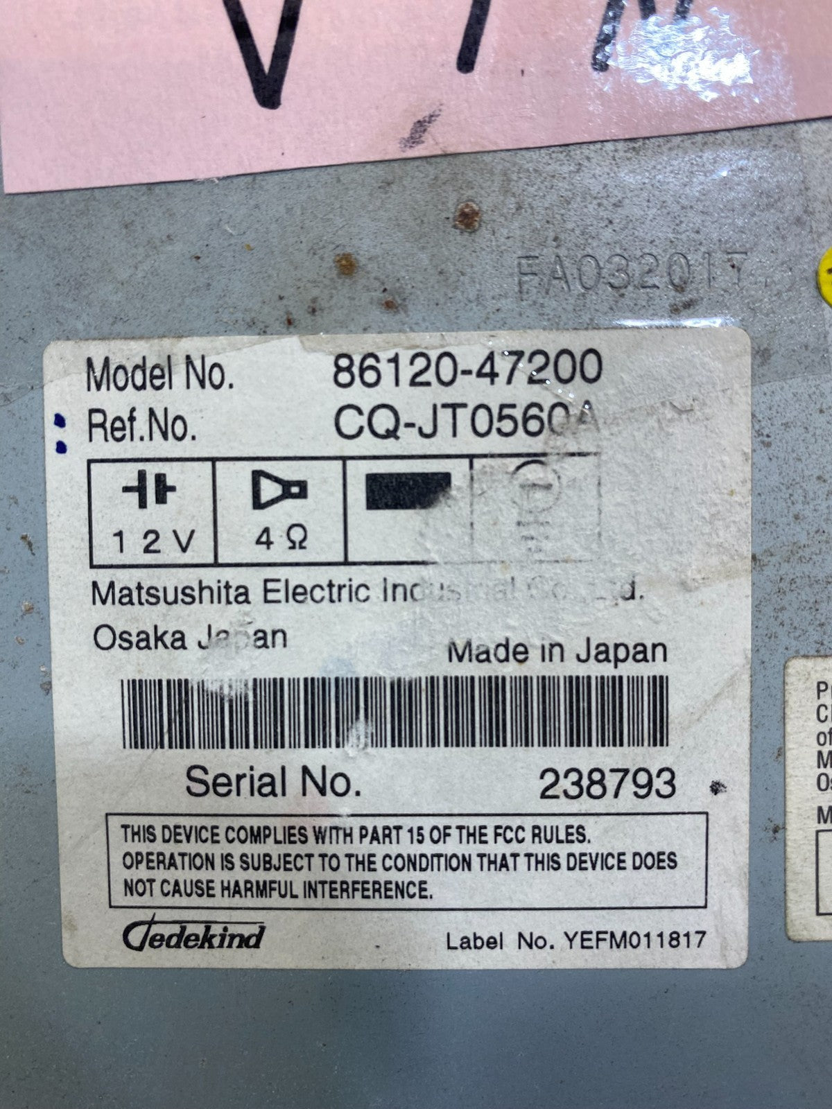 2006 to 2009 Toyota Prius Radio AM/FM CD Player AC6949 DG6