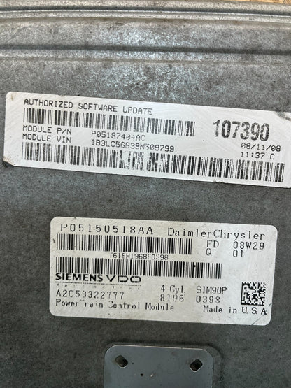 2009 Dodge Avenger Sebring 2.4L Engine Computer ECM ECU p05187404ac T2731 DG3