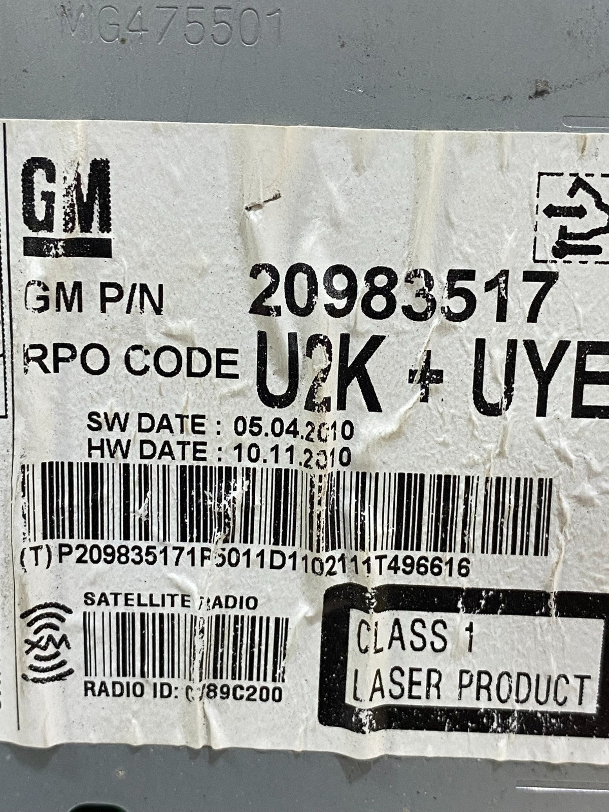 2011 to 2012 Chevrolet Equinox Cruze Radio Cd Receiver 20983517 AE7912 DG6
