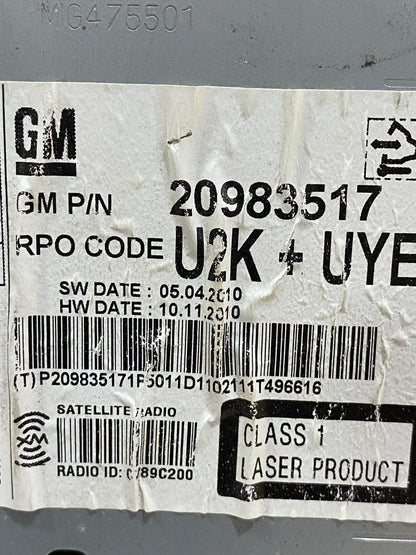 2011 to 2012 Chevrolet Equinox Cruze Radio Cd Receiver 20983517 AE7912 DG6