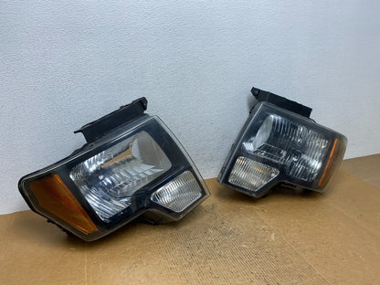 2009 to 2014 Ford F-150 F150 Left+Right Black Halogen Headlights AE1612 DW2