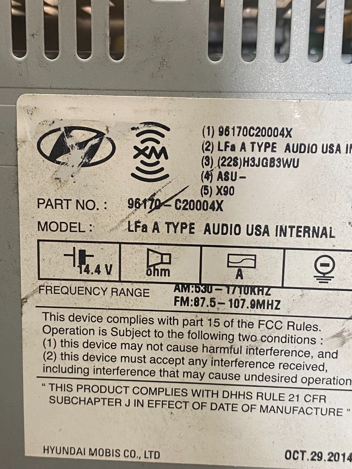 2015 Hyundai Sonata Am Fm Cd Player Radio Receiver AG3772 DG6