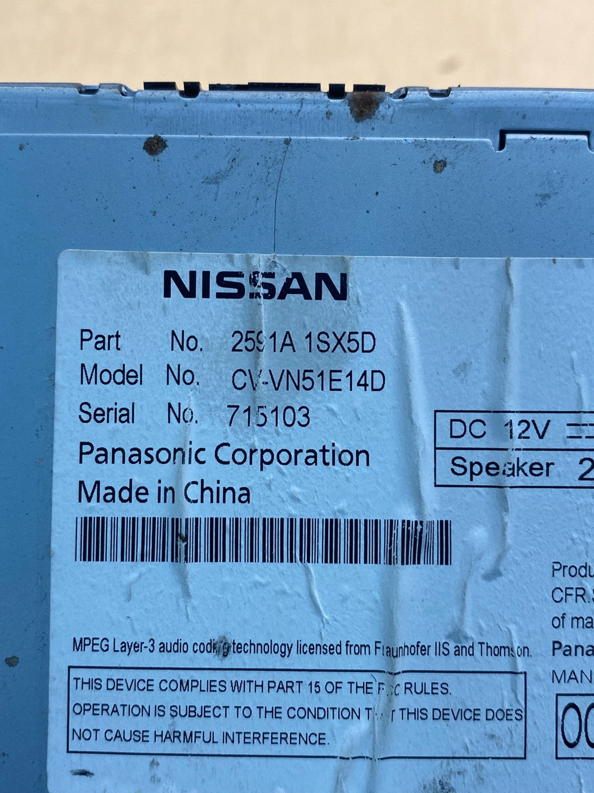 2013 - 2016 Nissan Pathfinder Radio AM/FM Receiver AE7401 DW6