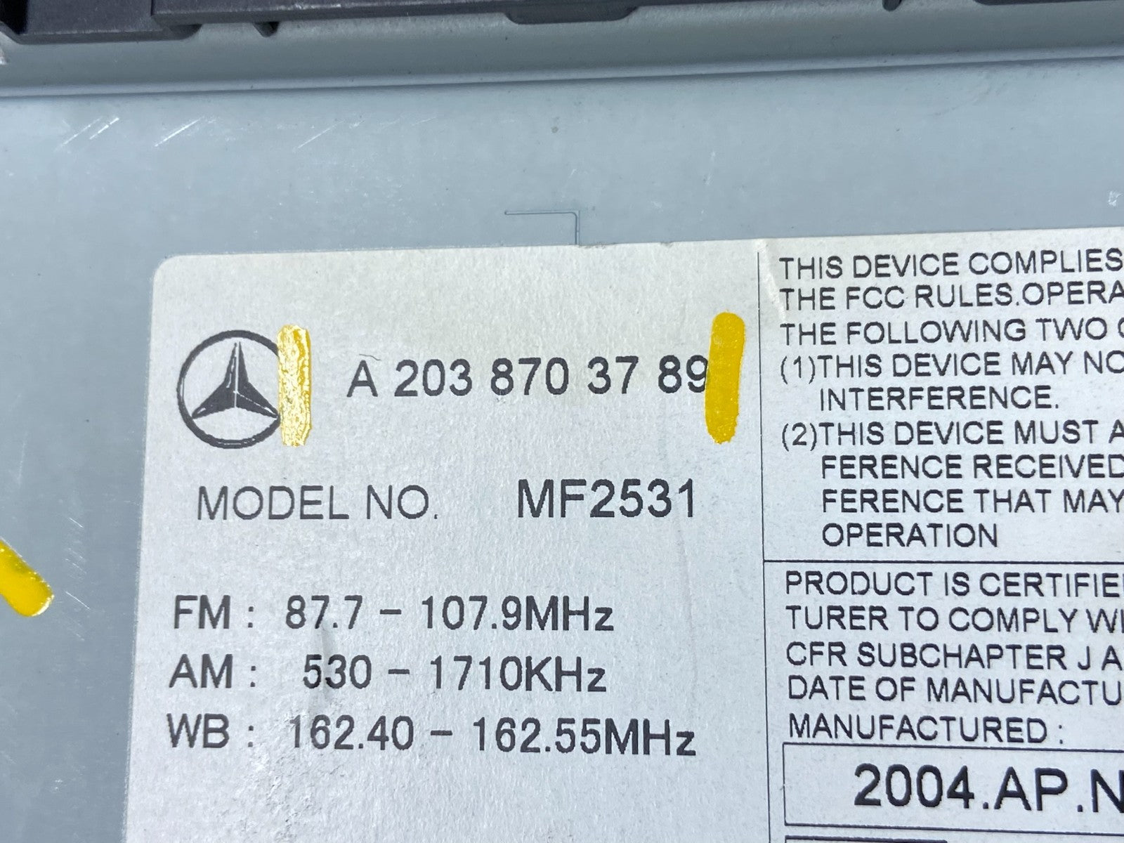 2005 2006 2007 Mercedes W203 C230 C240 Head Radio CD Player Stereo W6366 DG6