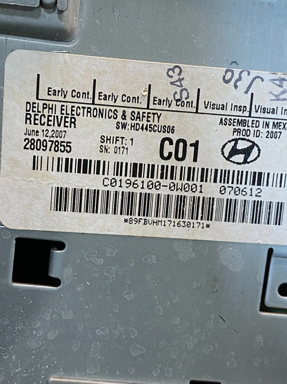 2007 to 2009 Hyundai Santa Fe AM/FM Radio CD Player AG1820 DG6
