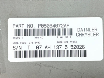 2005 2008 Jeep Dodge Chrysler Screen Display CD Player Satellite Radio AI0560 DG9