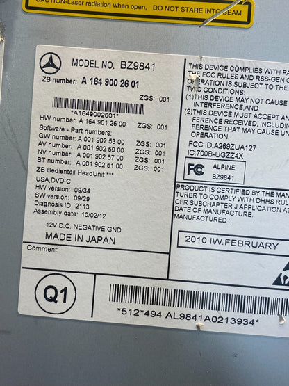 2009-2012 Mercedes X164 GL550 ML500 Radio Navigation Screen Display AH4788 DG6