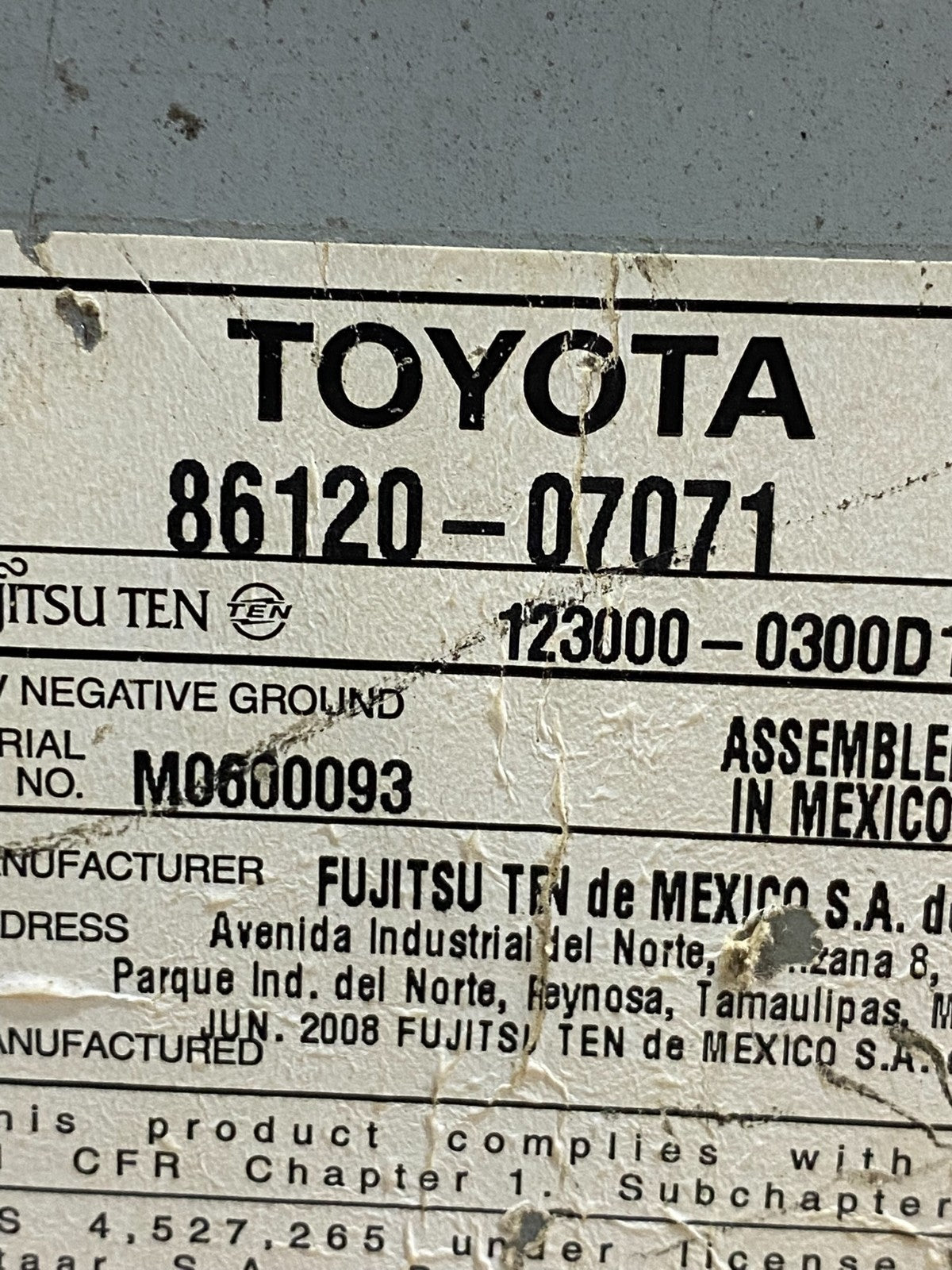 2008 2009 2010 Toyota Avalon AM FM CD Mp3 Radio Receiver AE7890 DG6