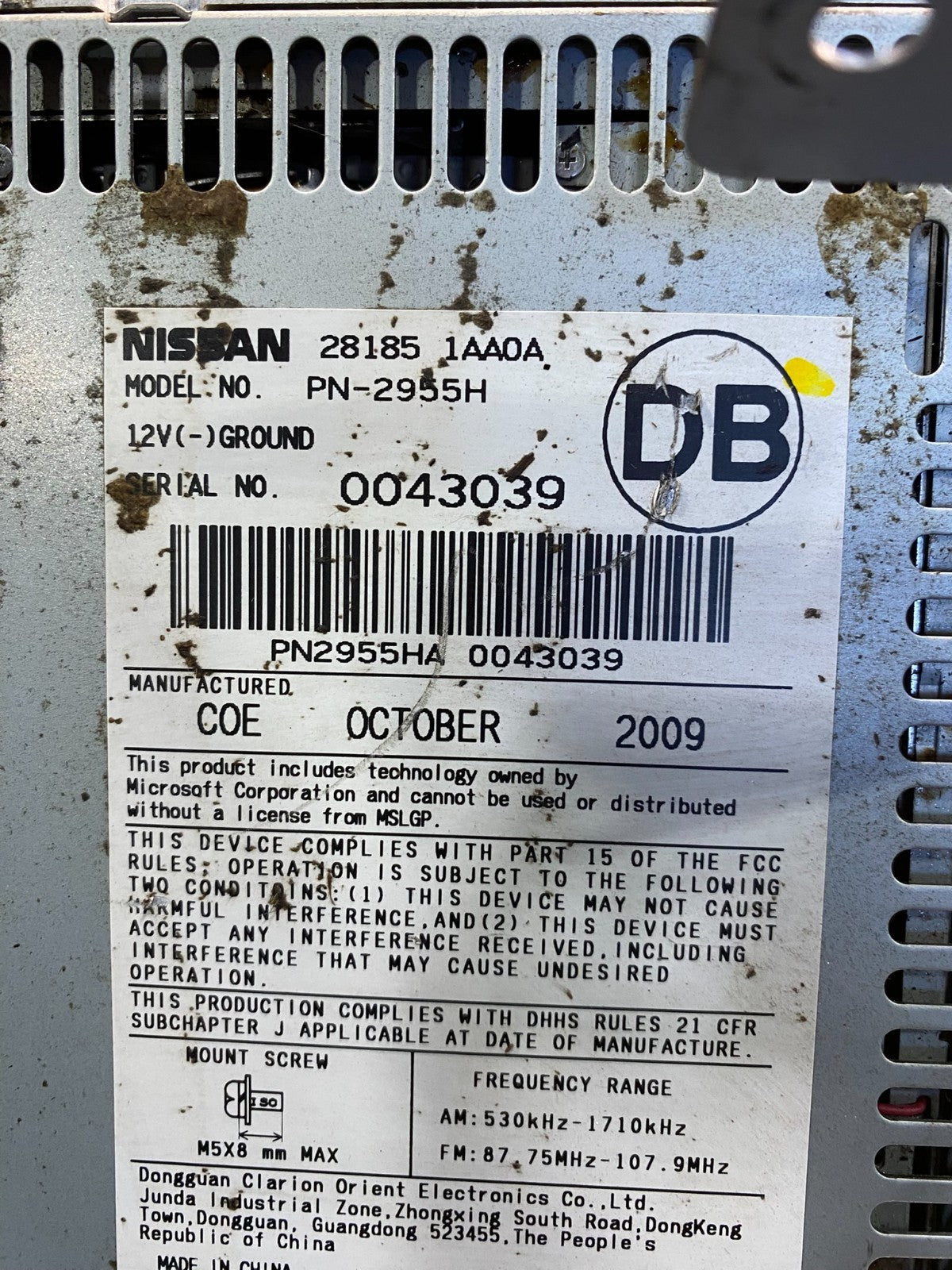 2009-2010 Nissan Murano AM FM Radio 6 CD Control Panel AB3820 DG6