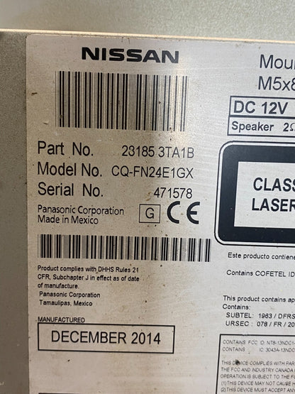 2013 to 2015 Nissan Altima Radio Screen Receiver AM-FM CD Player AE7713 DW6