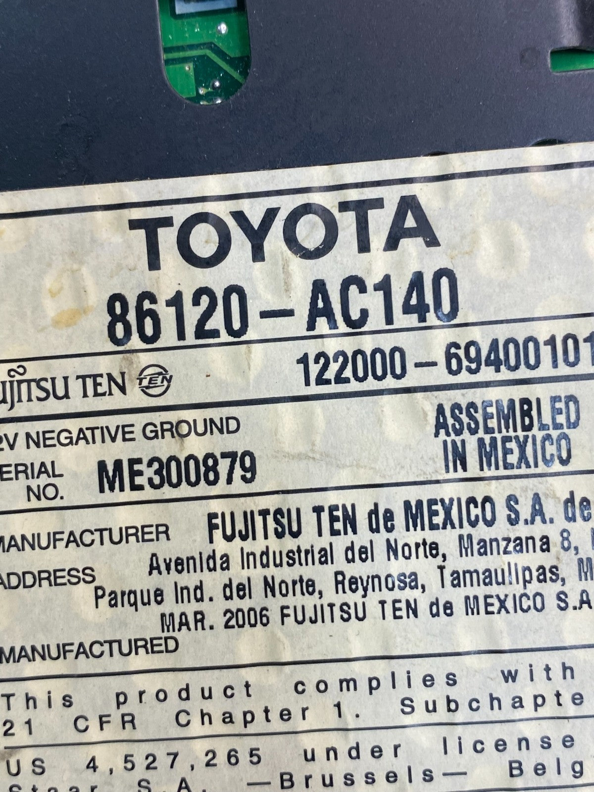 2005 2006 2007 Toyota Avalon AM FM CD Mp3 Radio Receiver AG7352 DG6