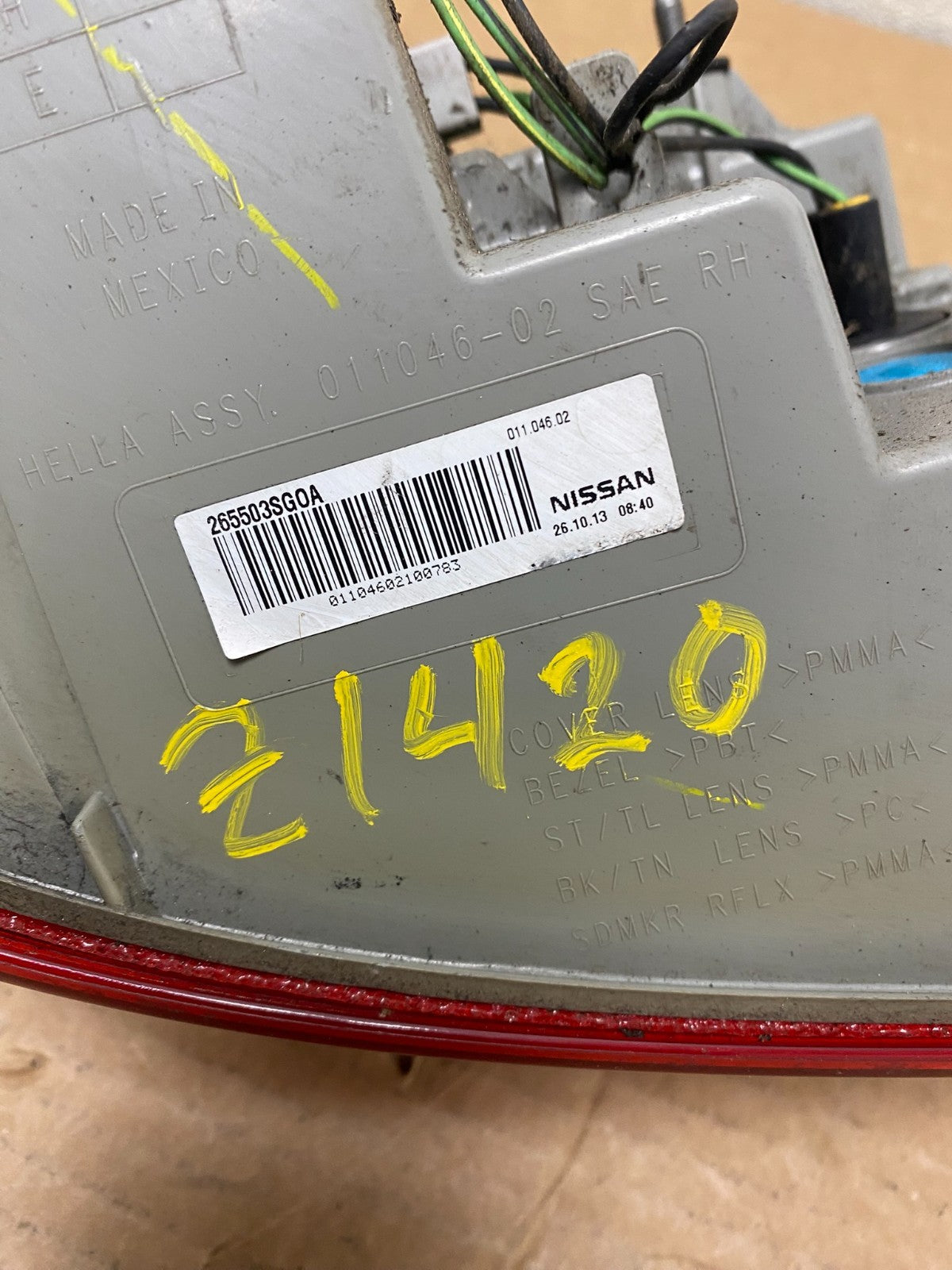 2013 2014 2015 Nissan Sentra Led Right Passenger Side Tail Light Z1420 DW6