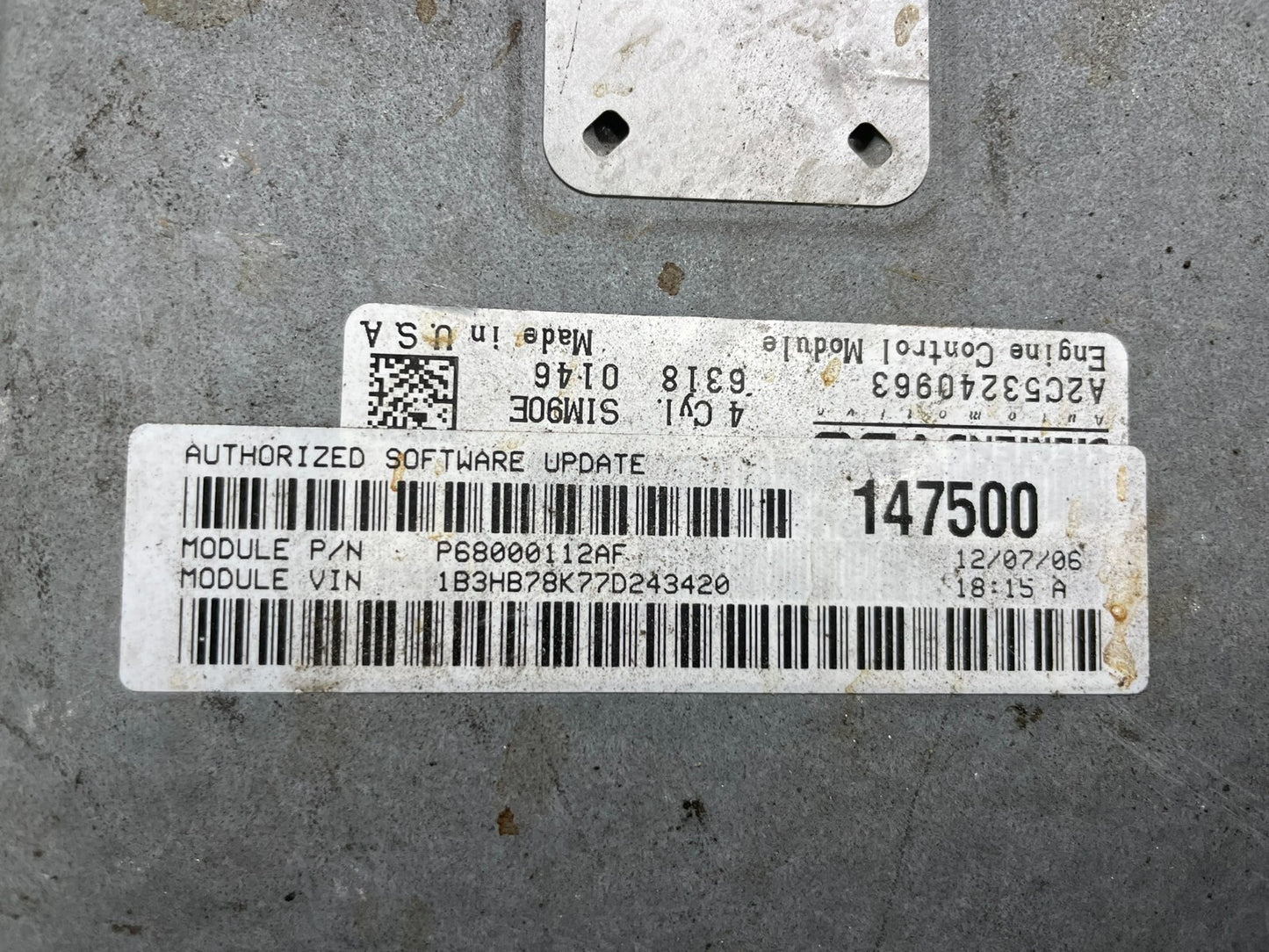 2007 to 2010 Dodge Caliber Engine Computer Module ECM ECU p68000112af O8354 DG2