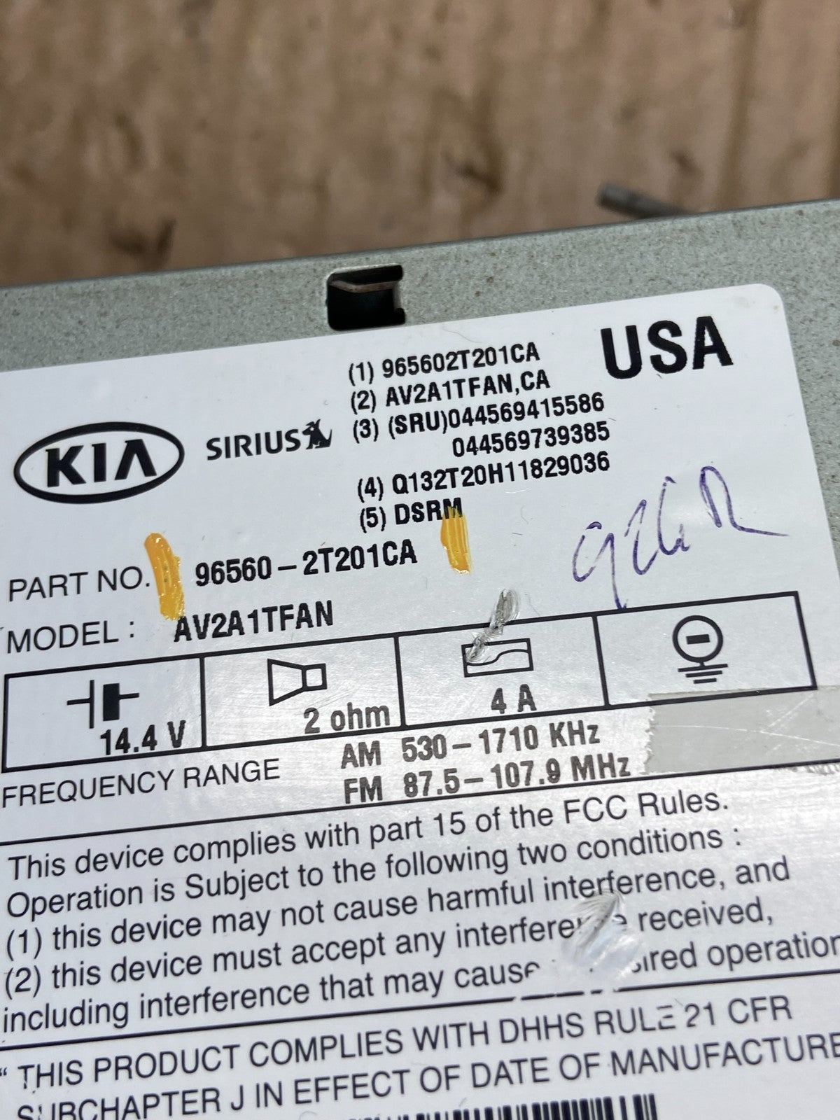 2011 2012 2013 Kia Optima Am Fm Cd Player Screen Radio Receiver af6394 DG6