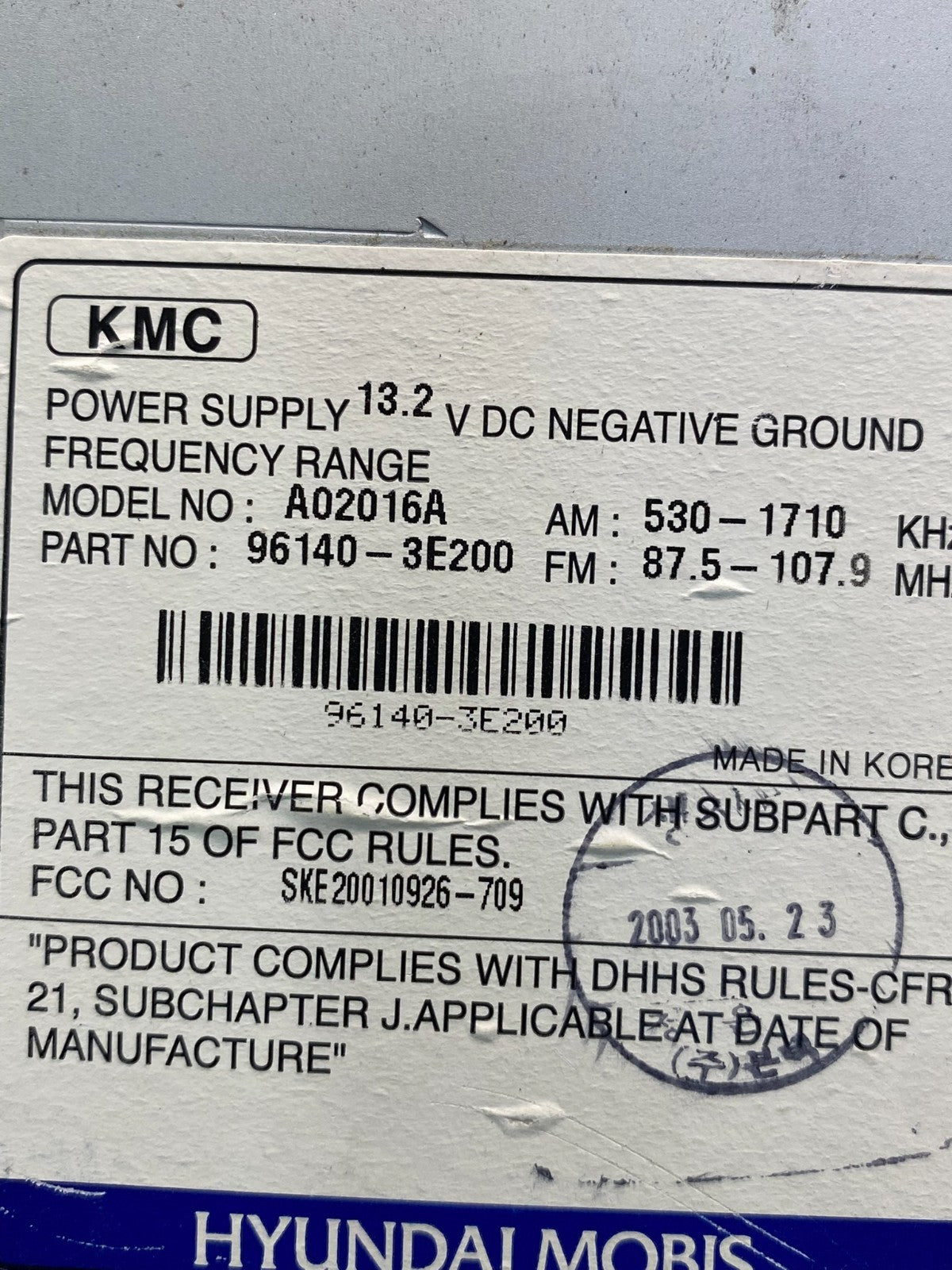 2003 2004 2006 Kia Sorento AM/FM CD Radio Casette AD3653 DG6