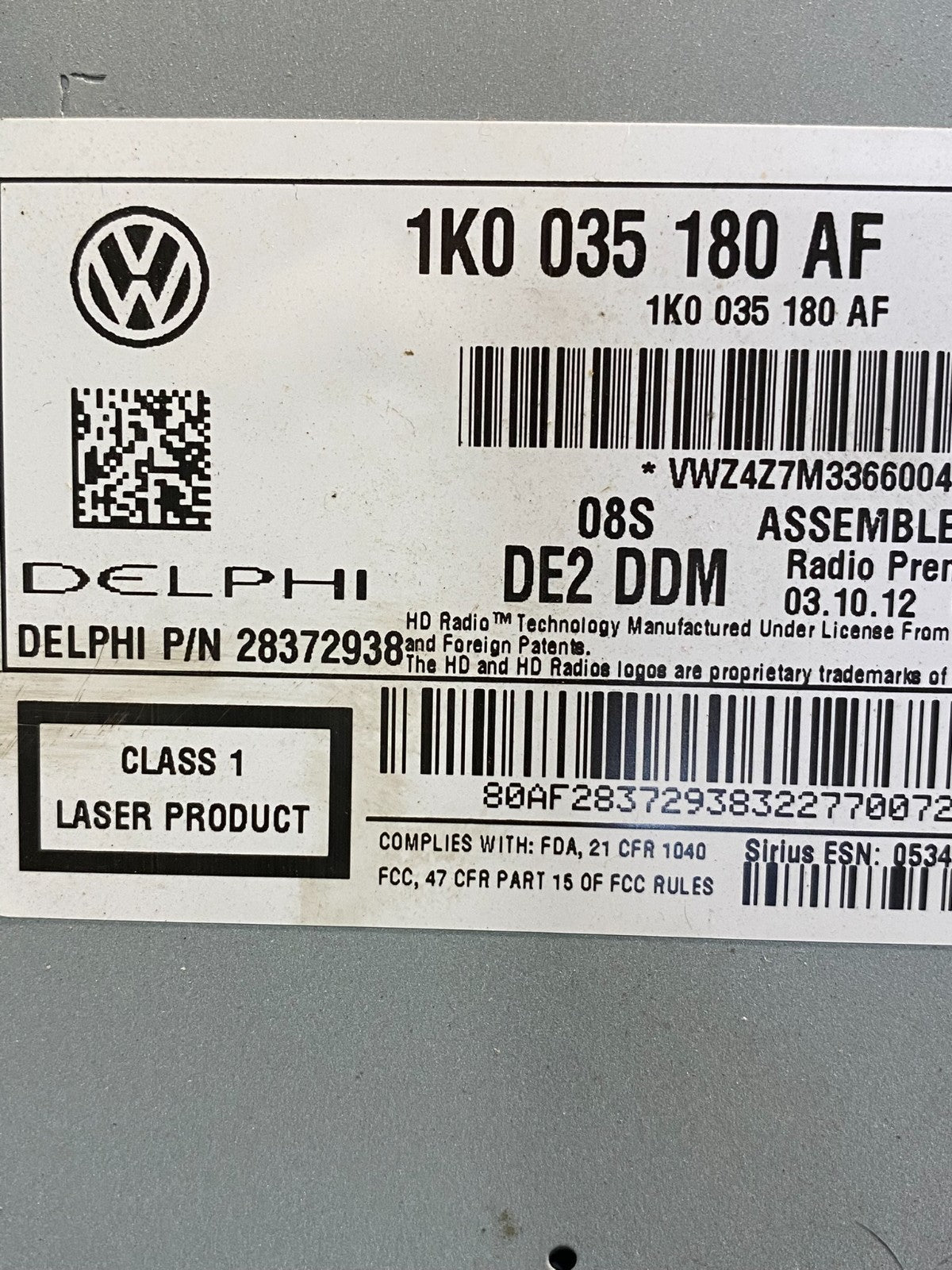 2012 to 2014 Volkswagen EOS Beetle Jetta Radio CD Player AM/FM Media AD6563 DG6
