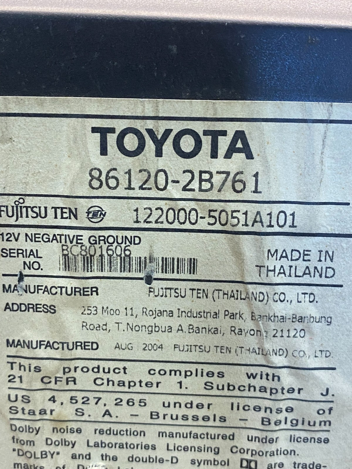 2003 - 2005 Toyota Rav4 Am Fm Cd Player Radio Receiver AF3904 DW6