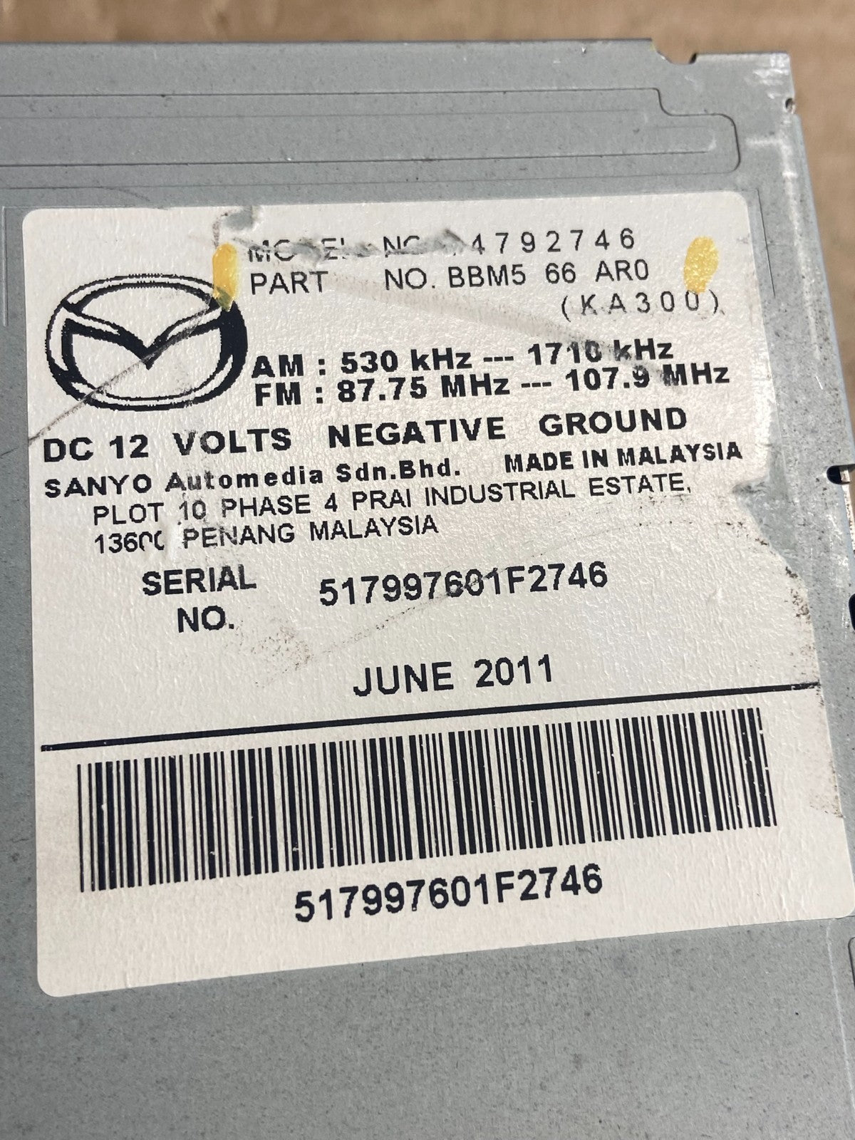 2012-2013 Mazda 3 Radio Stereo CD MP3 Player Control ah5299 DG5