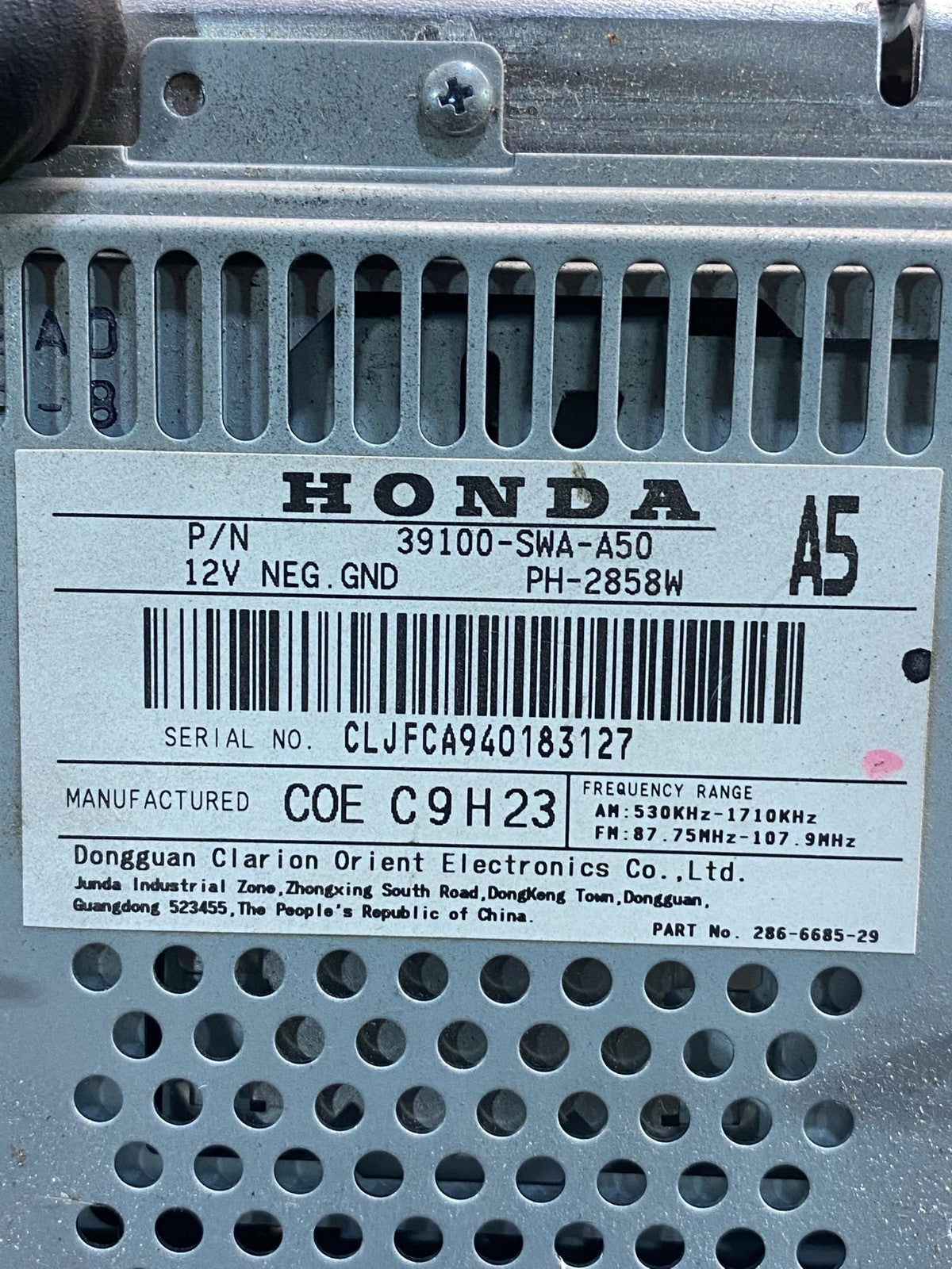 2007-2011 Honda CRV CR-V 6 CD AUX Player Radio Stereo CD Player AJ0530 DG6