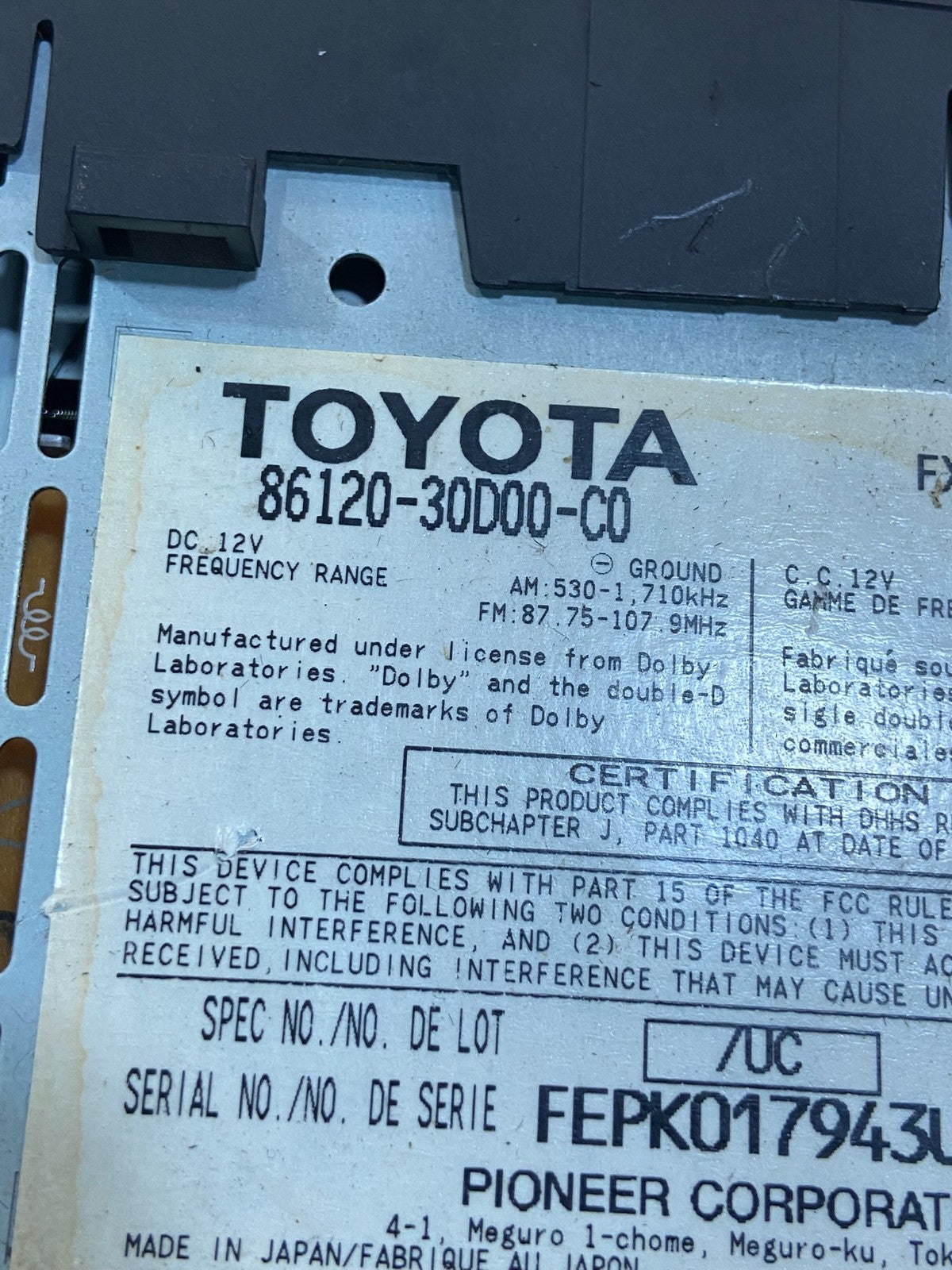 2006 to 2007 Lexus GS300 GS350 GS430 Navigation GPS Radio CD AG1611 DW6