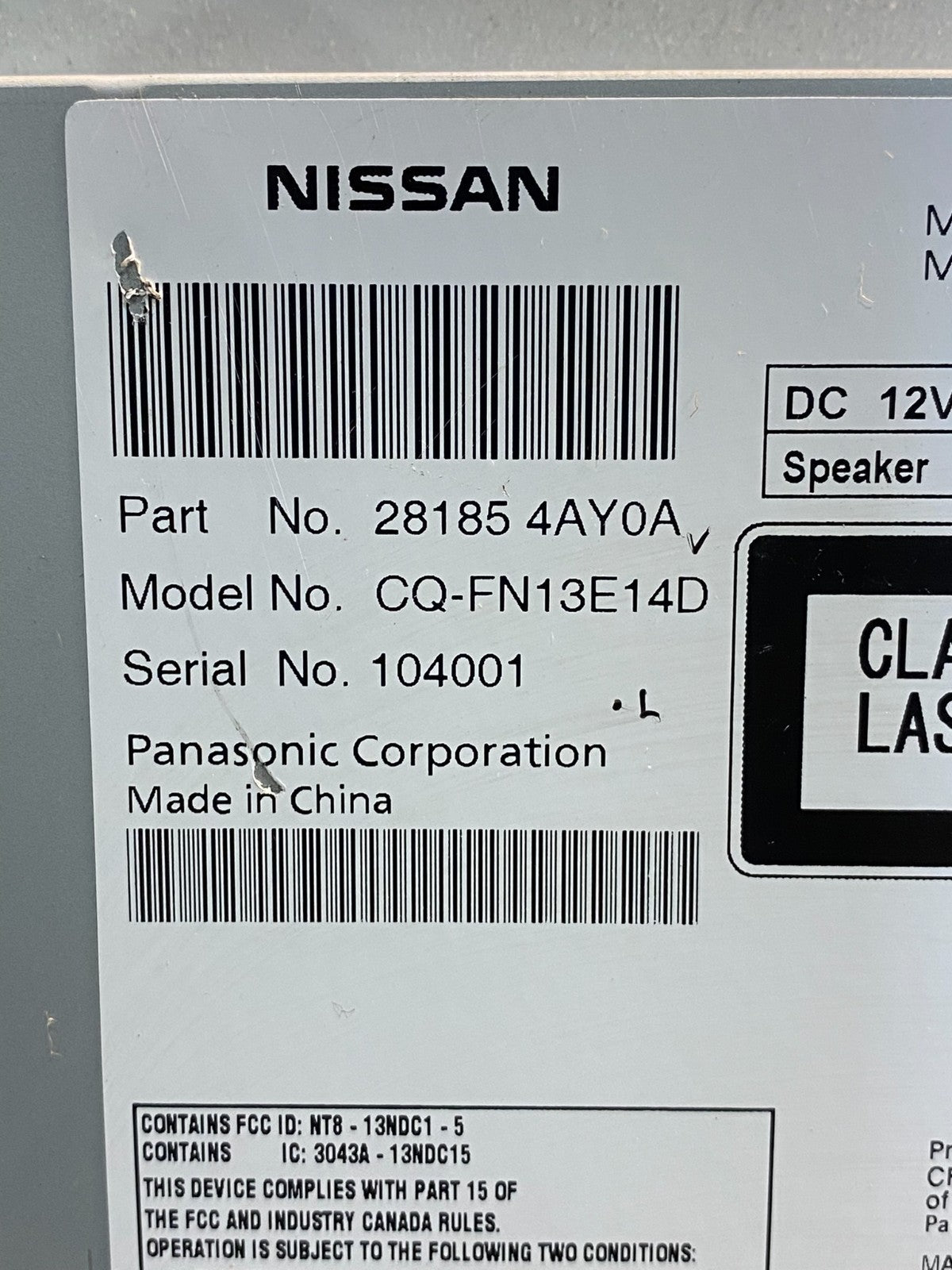 2015 2016 2017 Nissan Quest AM FM Radio Stereo CD Player Receiver AG9518 DG6
