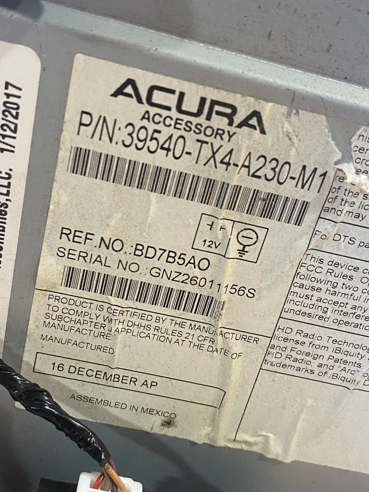 2013-2018 Acura RDX Climate Control Radio Screen Control Panel Air Vent AF38825
