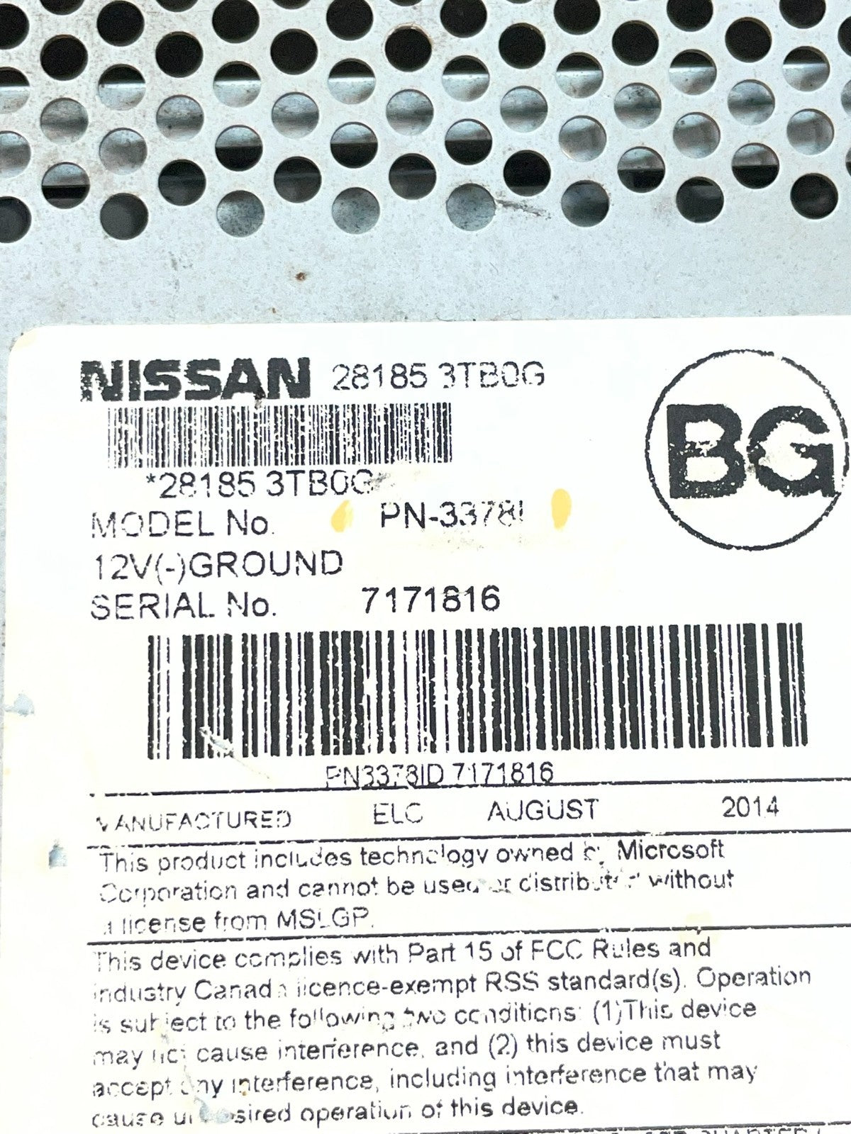 2013 to 2015 Nissan Altima Radio Cd Mp3 Player AUX Port AC4923 DG8