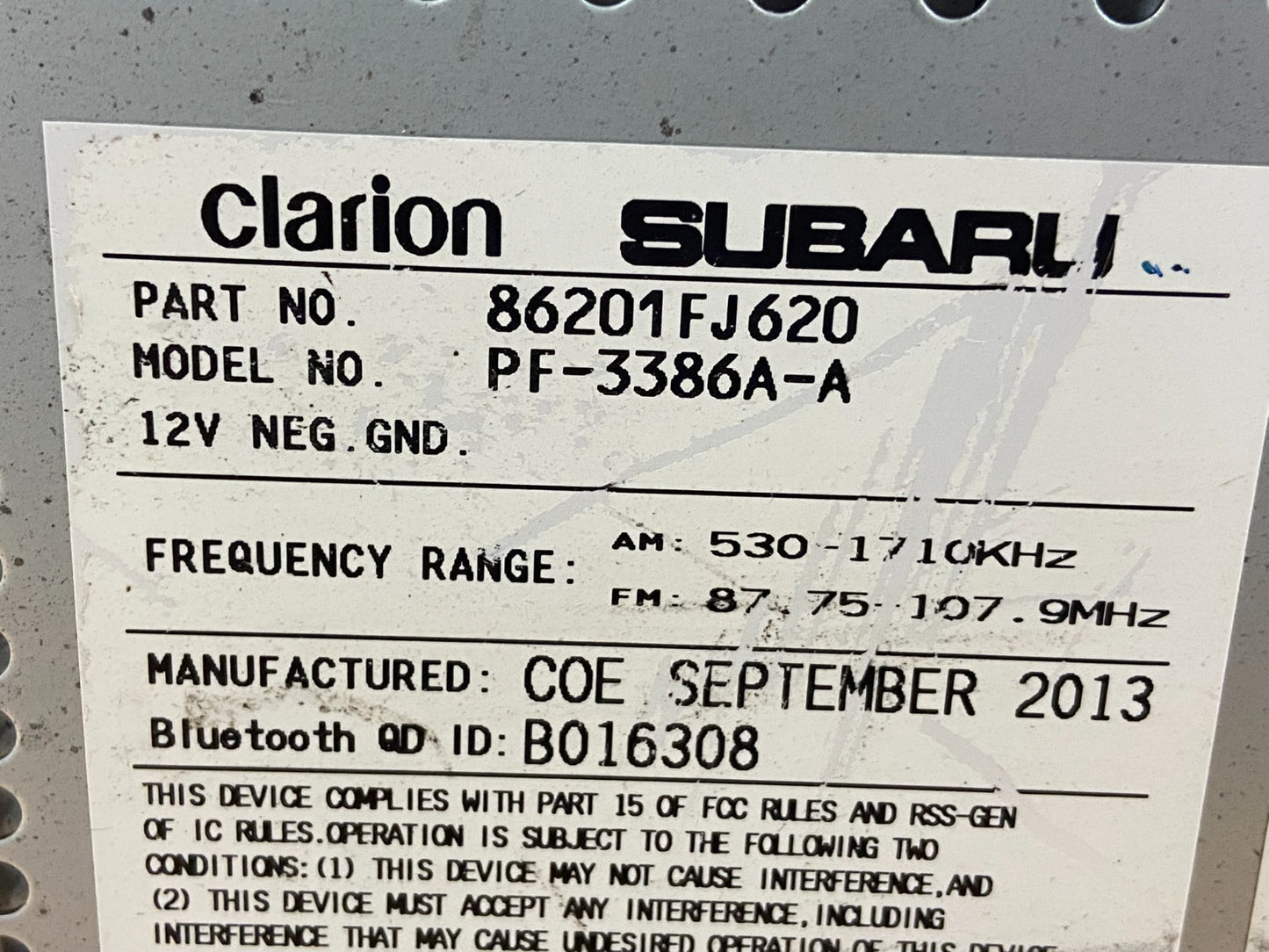 2012 - 2013 Subaru Impreza Radio AM/FM CD Player AE4575 DG6