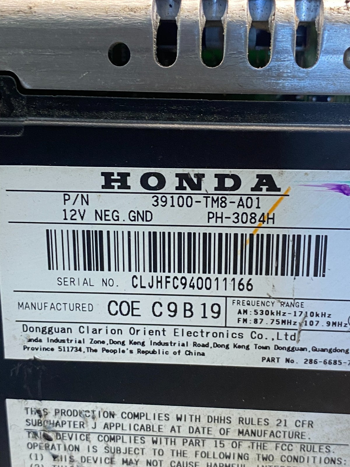 2010 to 2011 Honda Insight Navigation GPS Screen Display Radio AH1758 DG6