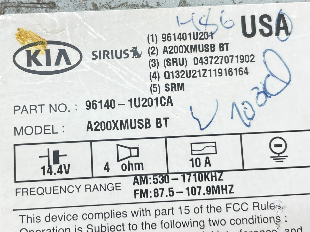 2011 2012 2013 Kia Sorento Sirius AM/FM CD Radio Screen Display AI0506 DG8