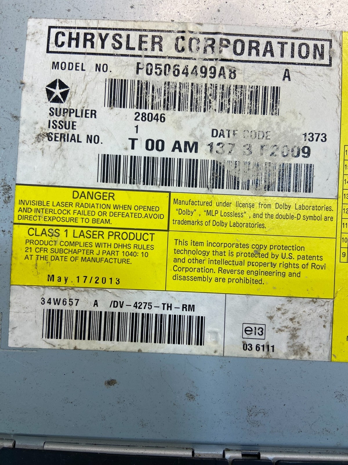 2009 2010 2011 Volkswagen Routan Video DVD Player Z0539 DG6