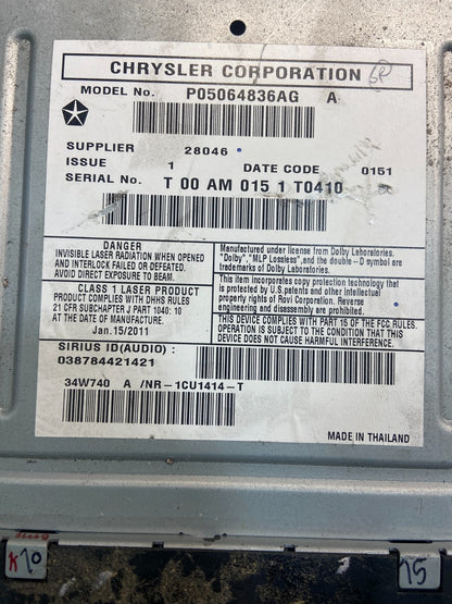 2008 2013 Jeep Dodge Chrysler Screen Display CD Player Satellite Radio Z5548 DG7