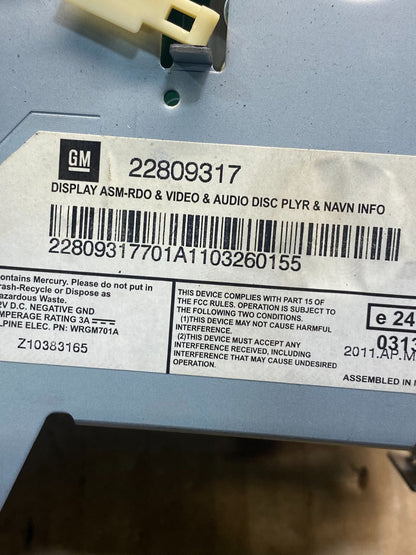 2008 to 2012 Cadillac SRX CTS Audio Radio Screen Display Player AG3814 DG6