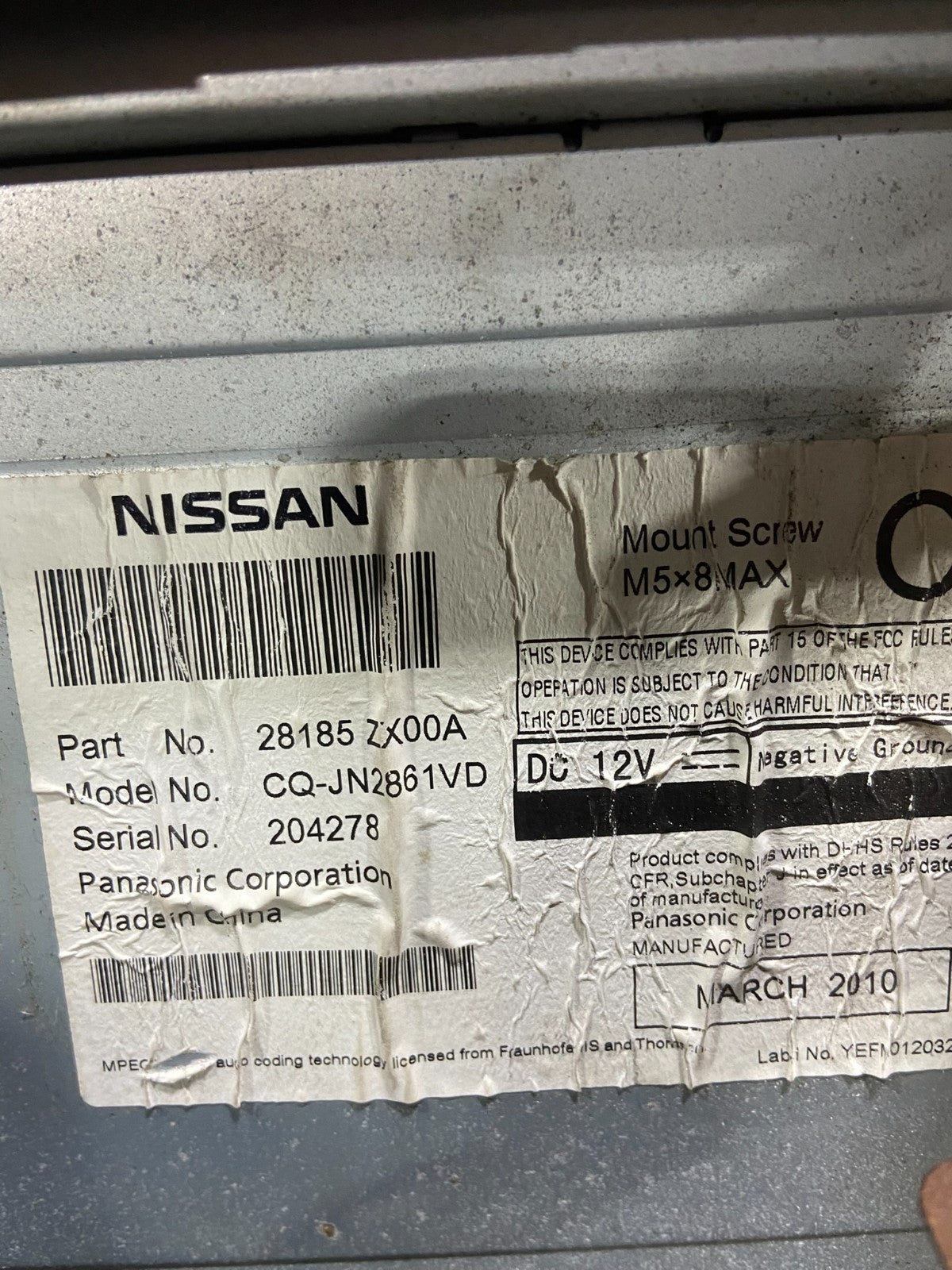 2010 to 2012 Nissan Altima Radio Cd Mp3 Player AUX Climate Control Y7644 DG7