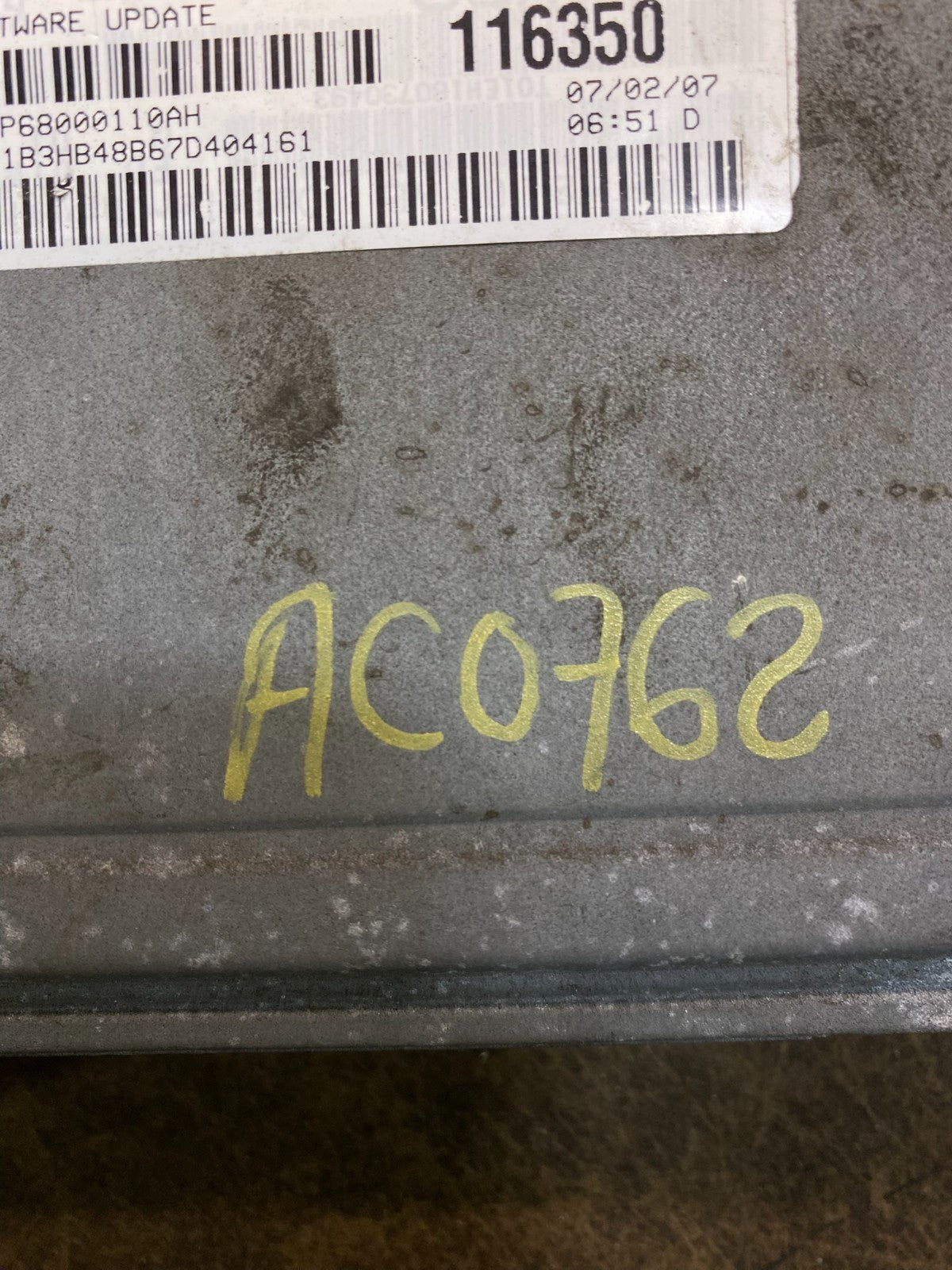 2007 to 2010 Dodge Caliber Computer Engine Control ECM p68000110ah AC0762 DG3