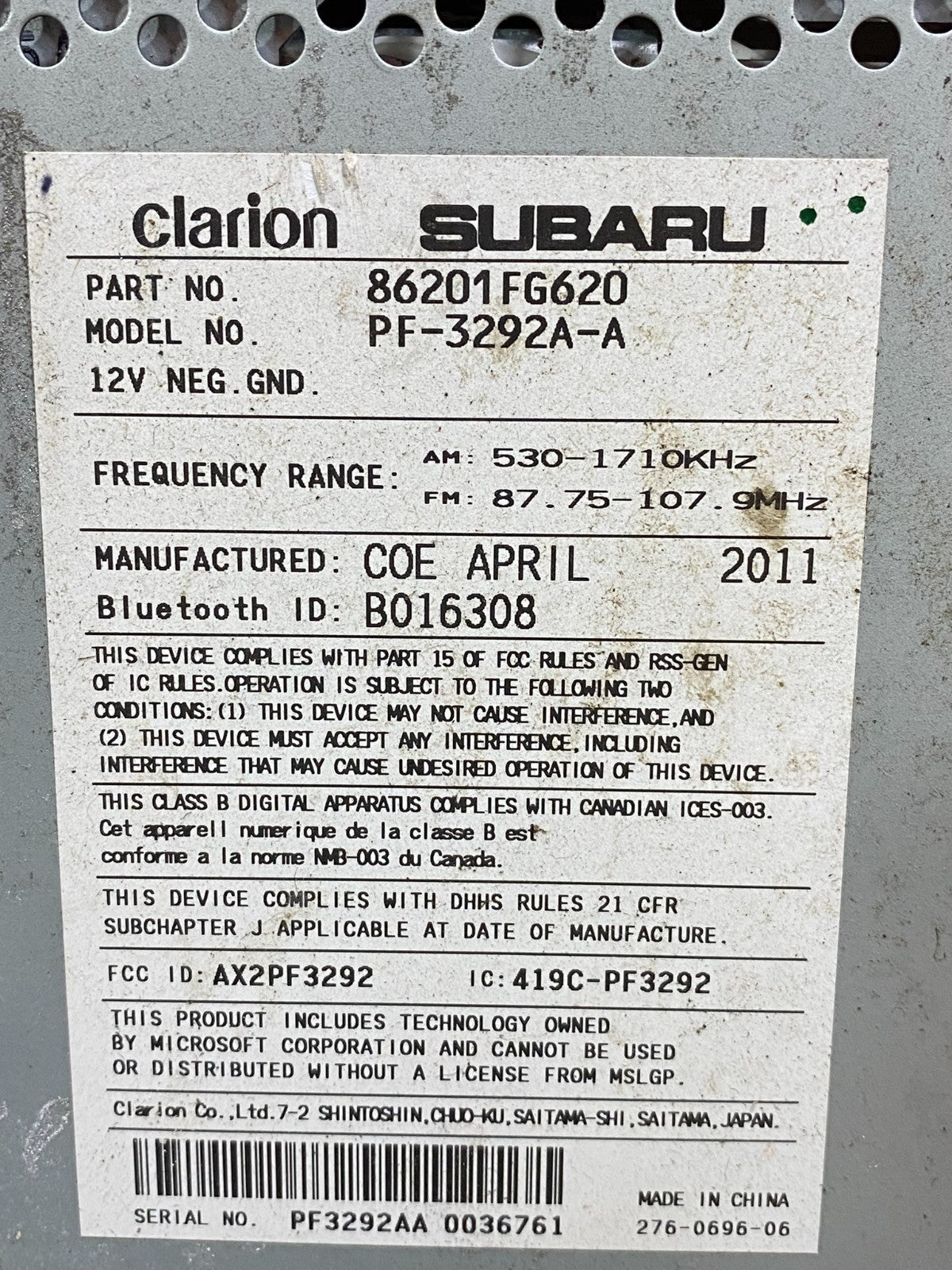 2008 - 2013 Subaru Impreza Radio AM/FM CD Player AI9913 DW6