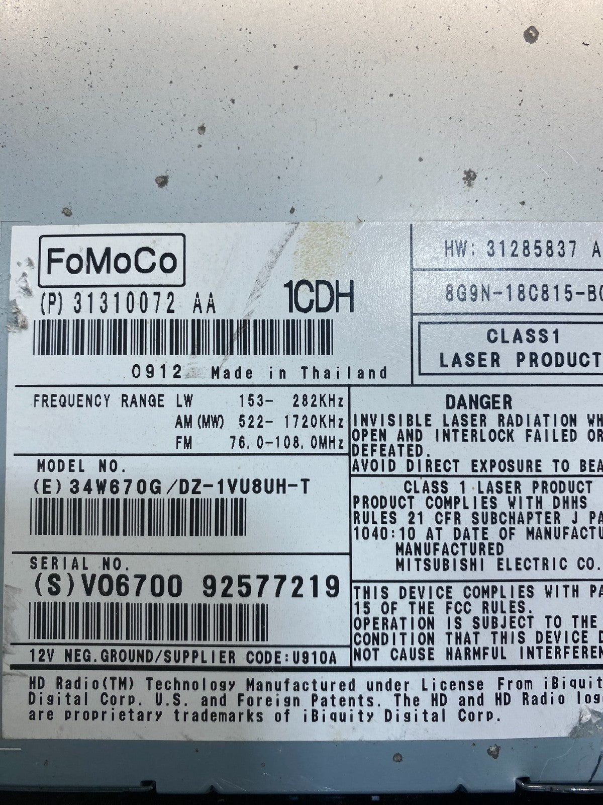 2010 to 2011  Volvo S60 Radio AM FM Receiver MP3 CD Player  Oem AC2423 DG6