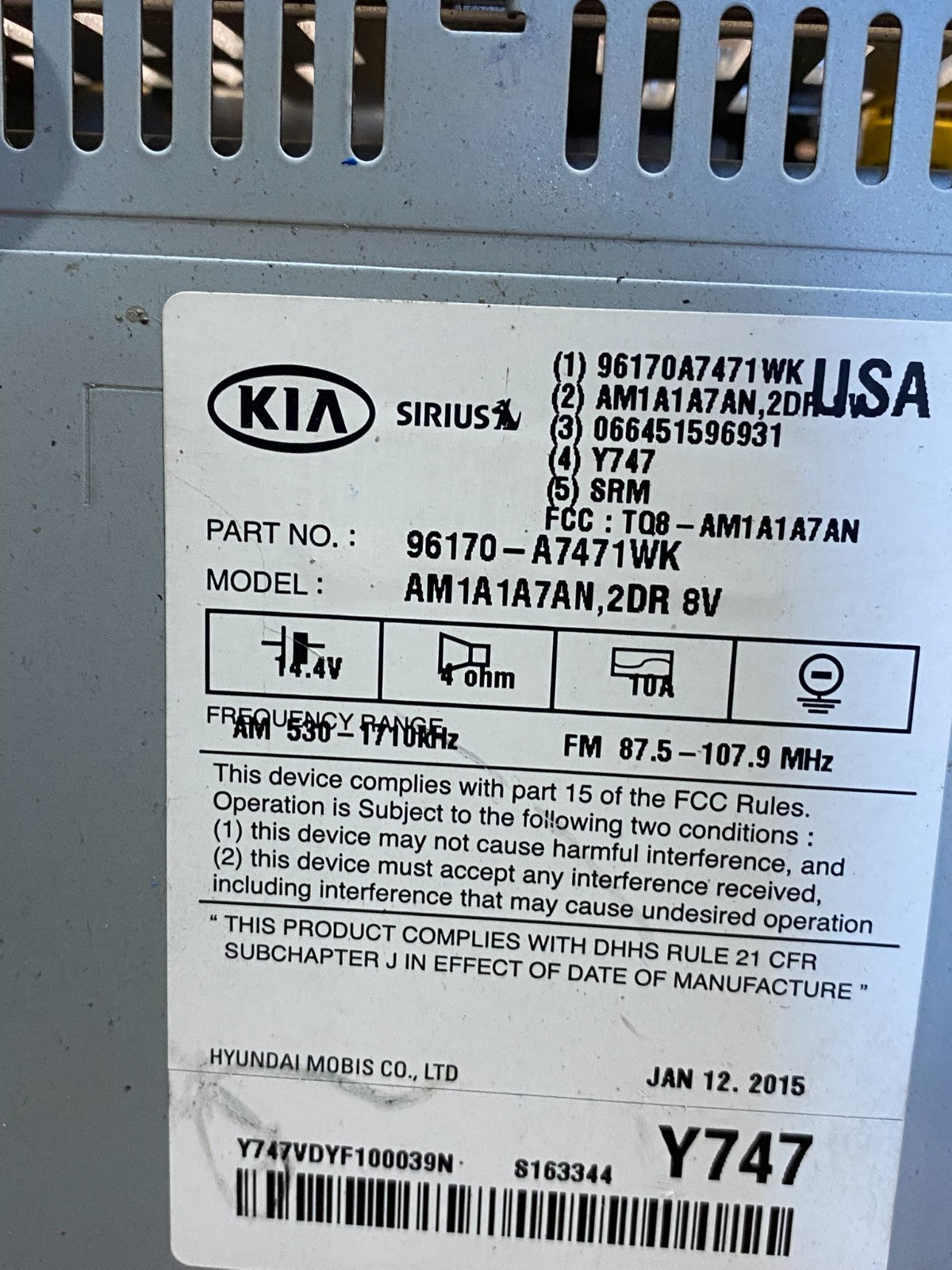 2014 - 2016 Kia Forte Am Fm Cd Player Radio Receiver AH4676 DG6