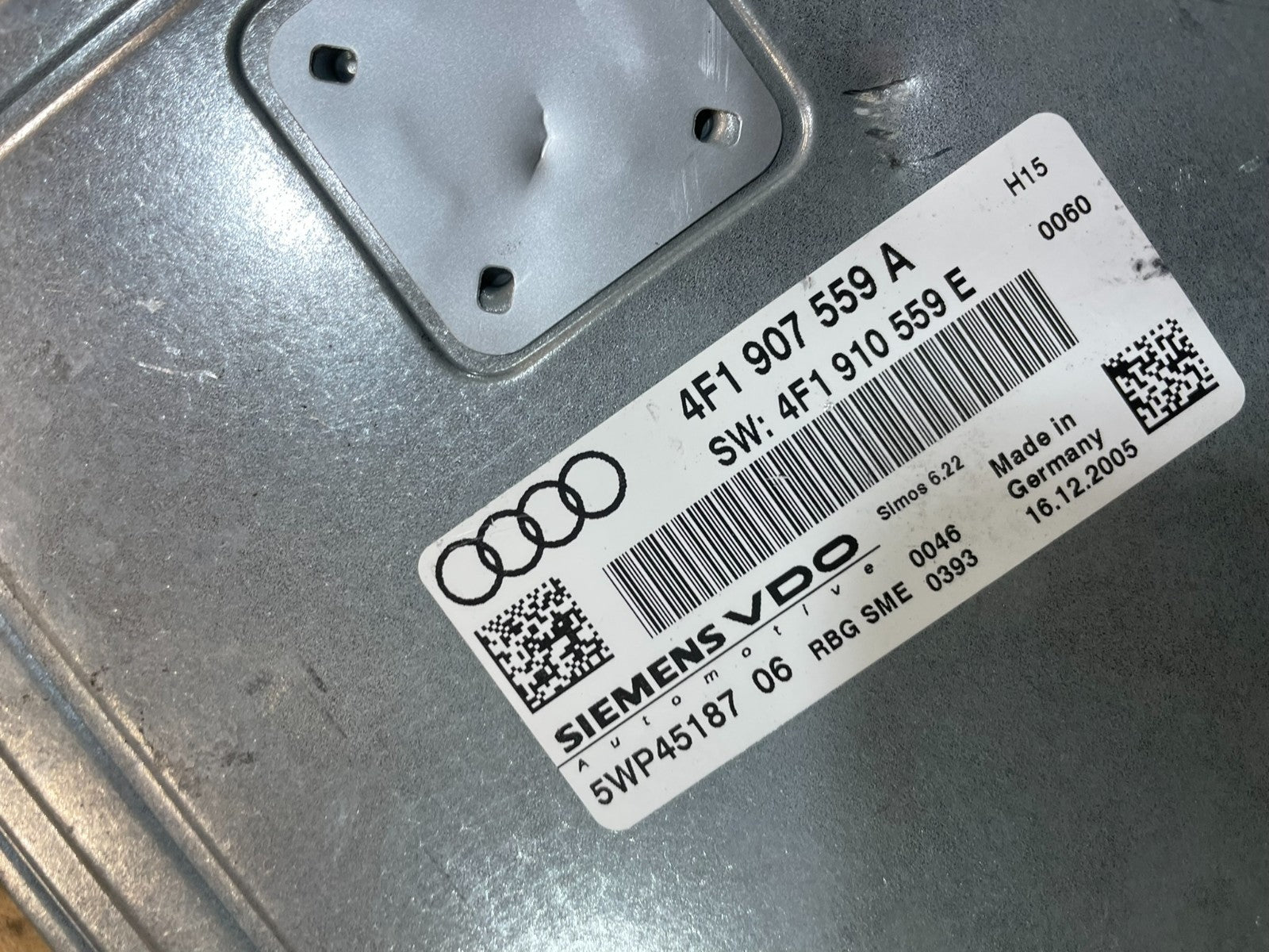 2006 to 2008 Audi A6 3.2L Engine Computer ECM 4F1907559A X4074 DG3